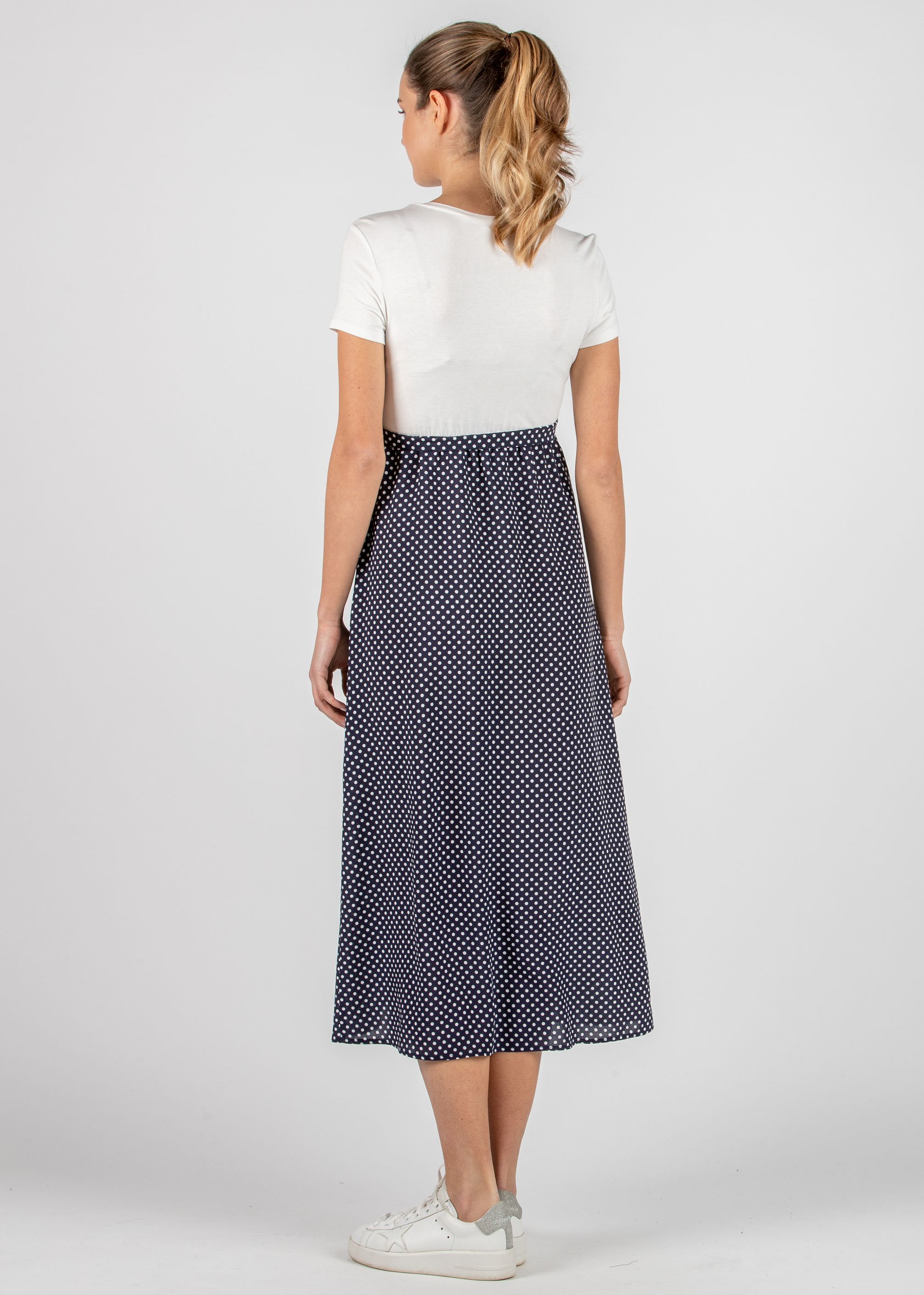 Abito Midi Premaman con Gonna a Pois a Portafoglio (Blu, XS)