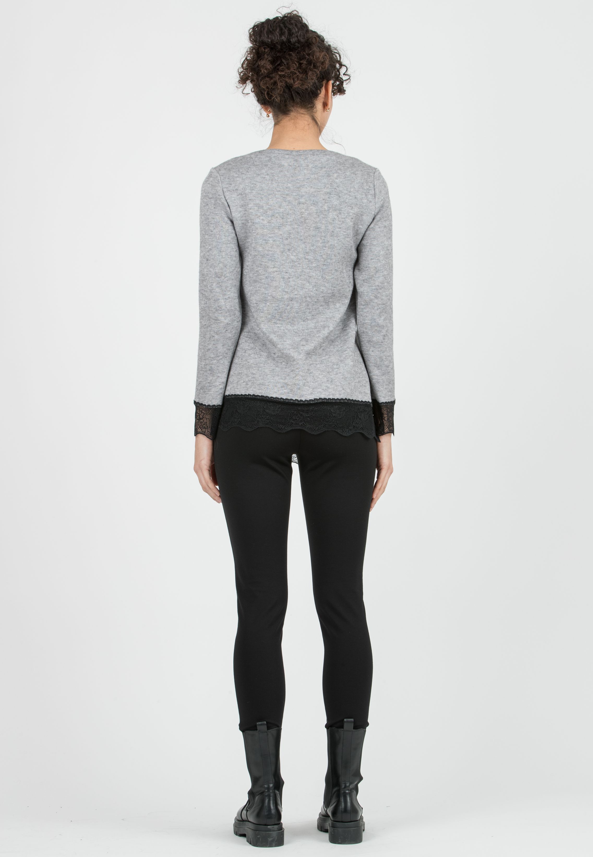 ERIKA - Asymmetric Maternity Top with Lace Details (Grigio Melange)