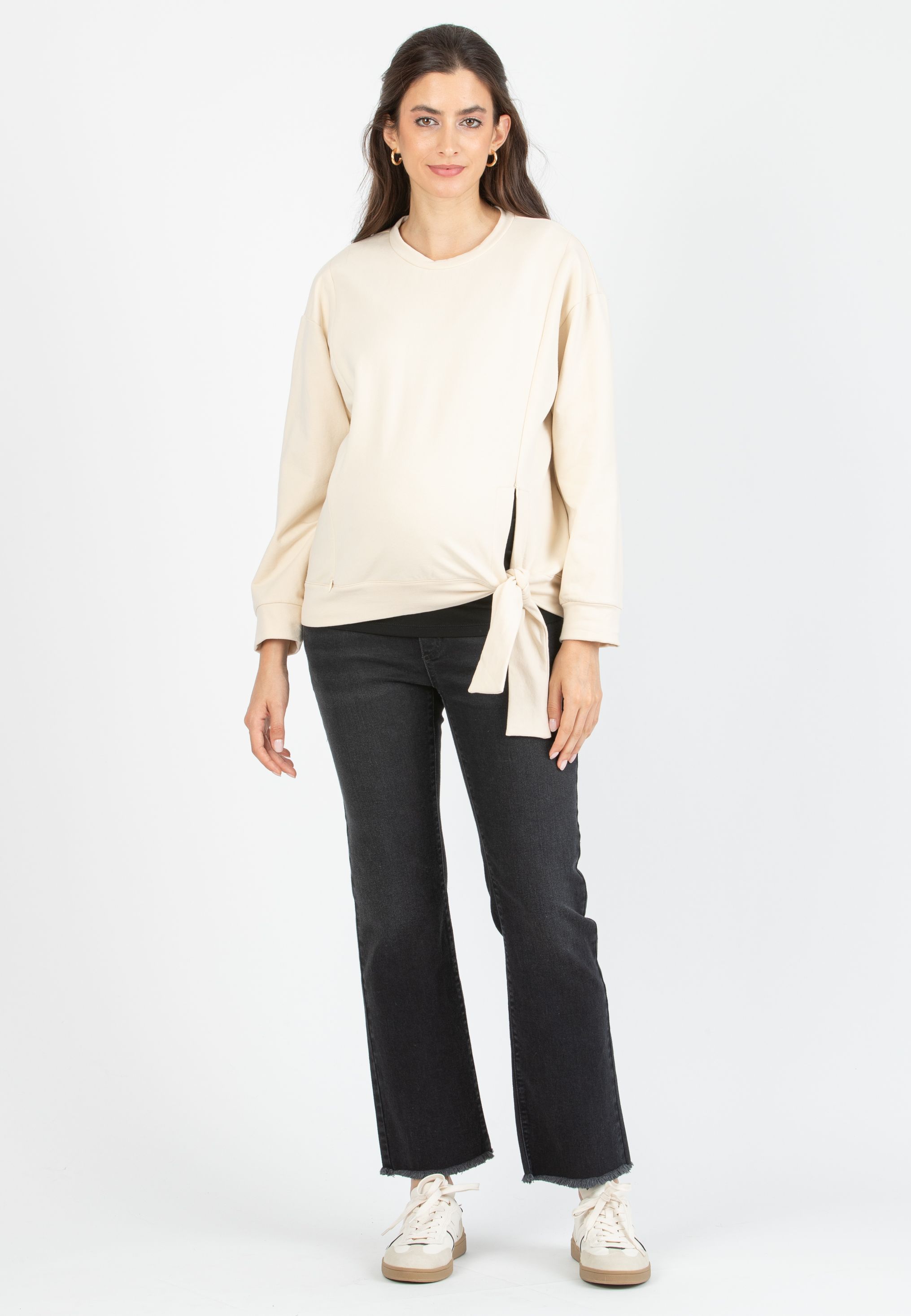 GIADA BLACK - Cropped Straight Maternity Jeans with Fringed Hem (Nero)