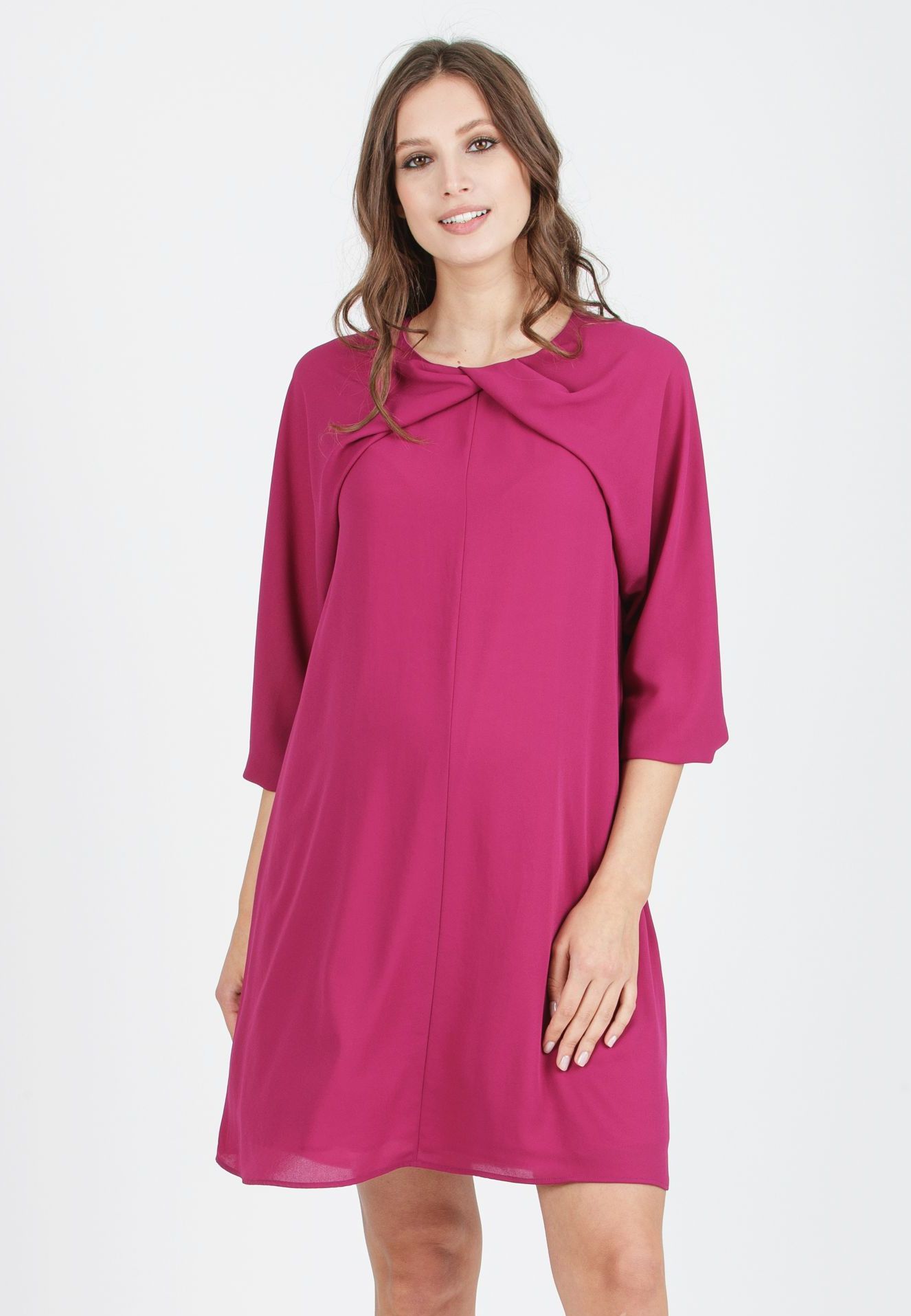 ISABELLA - Abito Premaman con Nodo sullo Scollo (Ciclamino, XS)