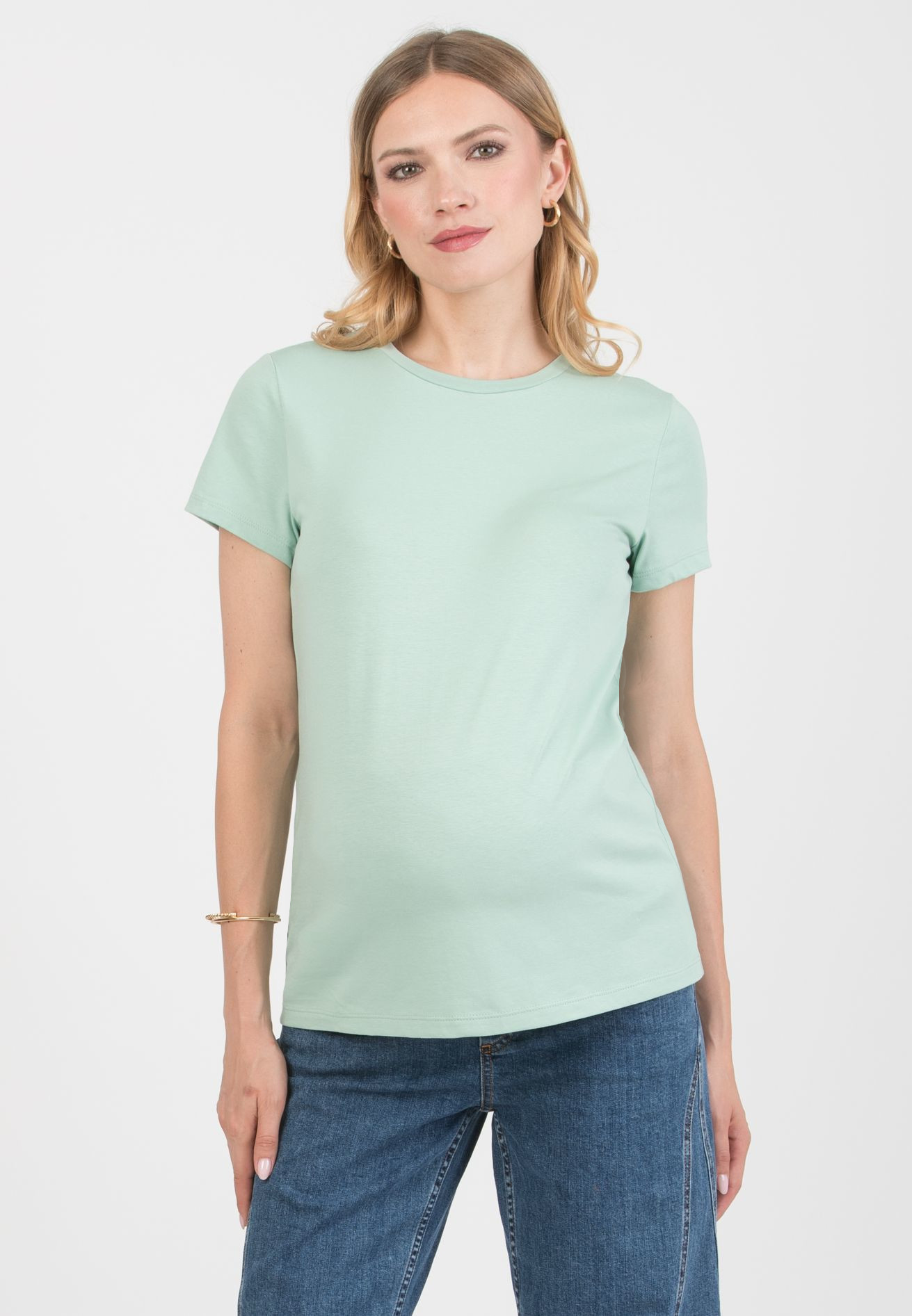 KRISTEN - Maternity Cotton T-Shirt with Braided Back Detail (Verde Salvia)