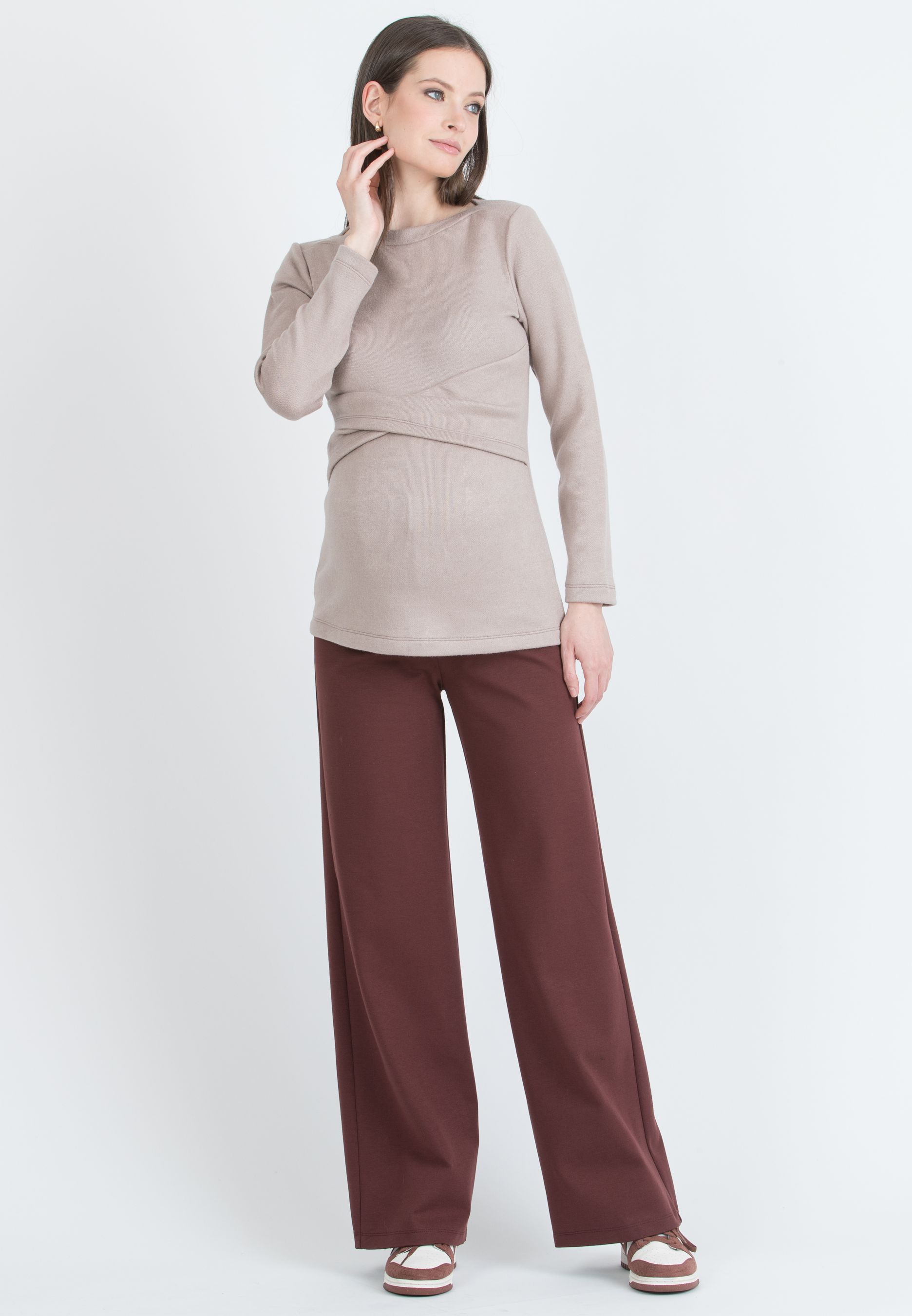 KIMBERLY P - Pantalone Premaman Palazzo in Punto Milano Invernale (Cognac, XS)