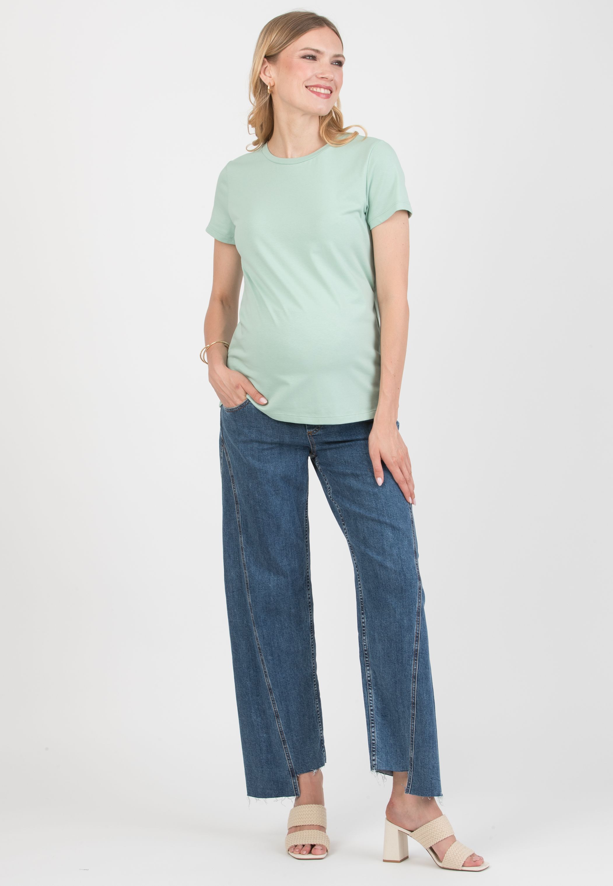 KRISTEN - Maternity Cotton T-Shirt with Braided Back Detail (Verde Salvia)