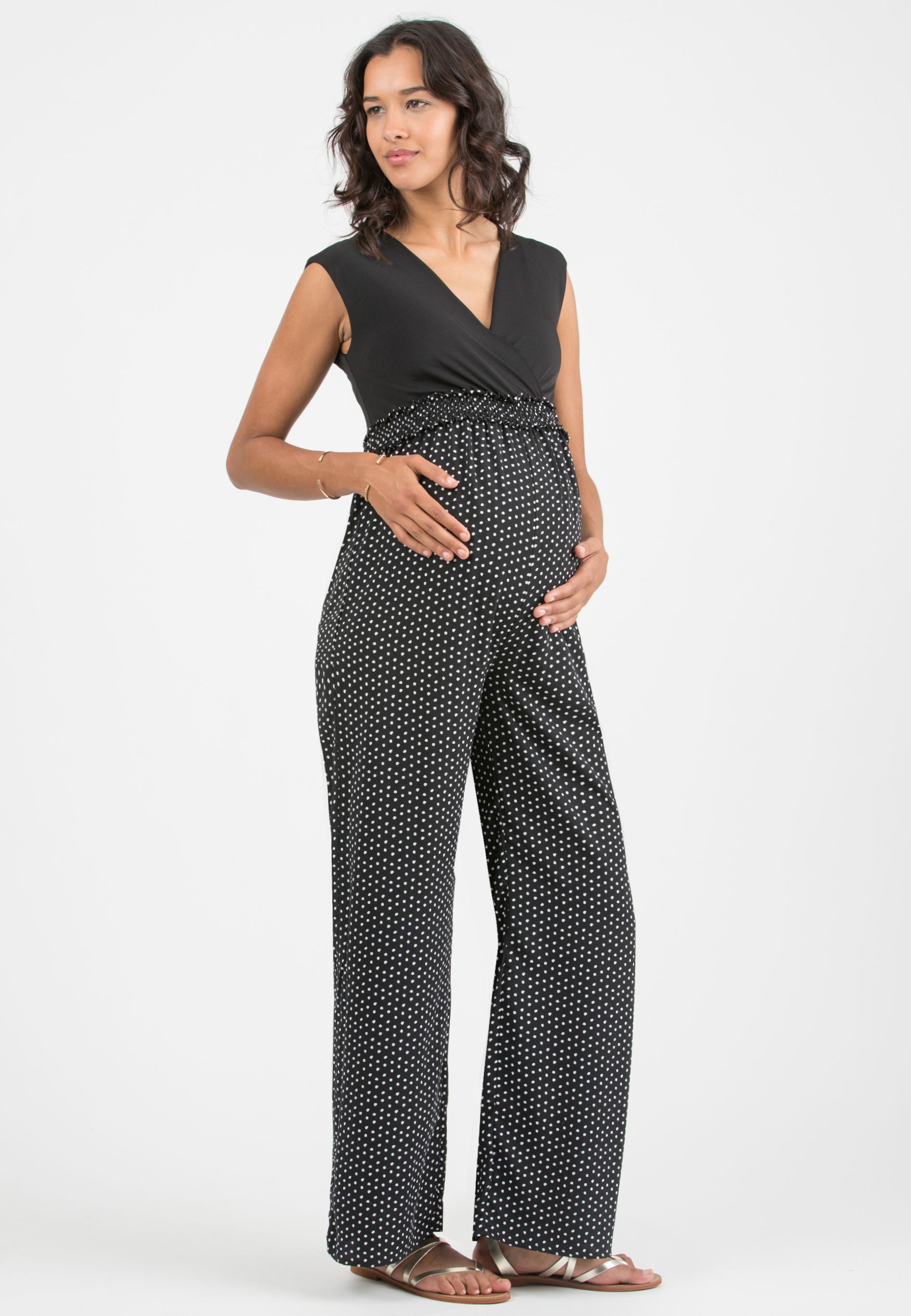 VITTORIA - Tuta Premaman & Allattamento con Pantalone a Pois (Neroblack, XXS)