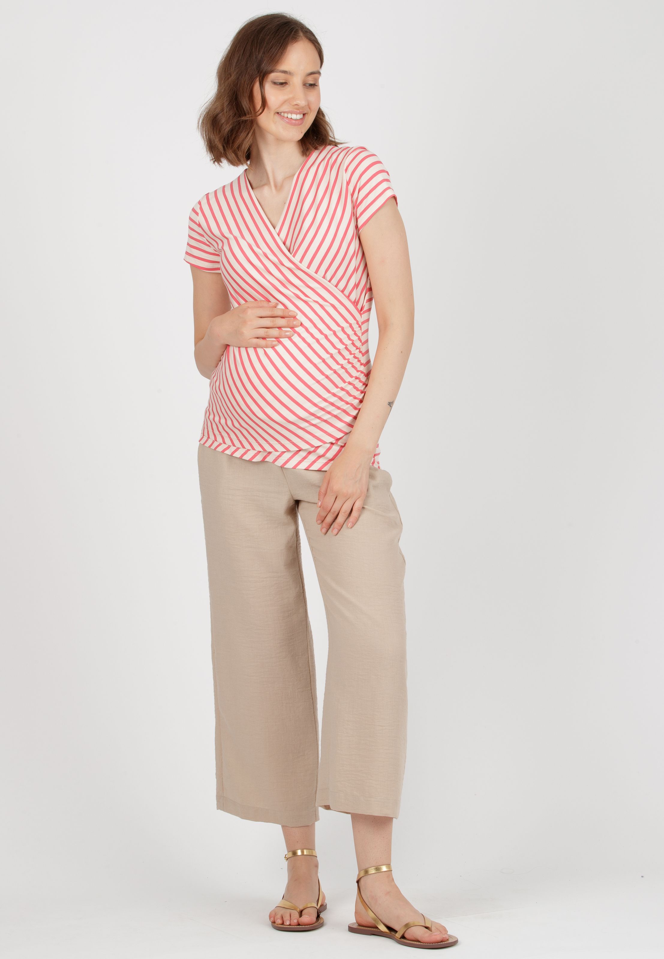 GUENDALINA - Maternity Trousers with Double Elastic (Beige, XS)