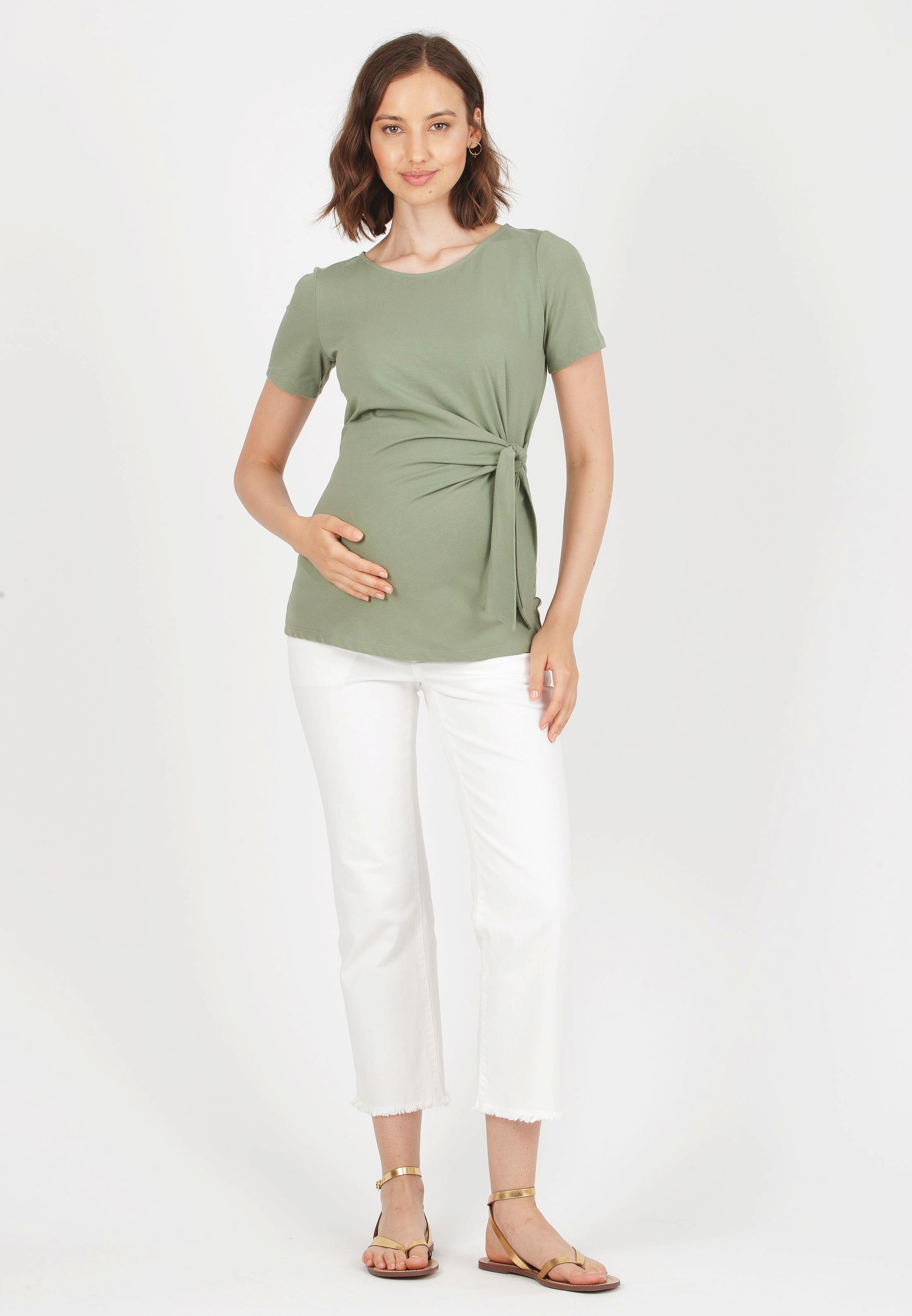 GIADA - Colorful Maternity Straight Jeans with Fringed Hem (Avorio)