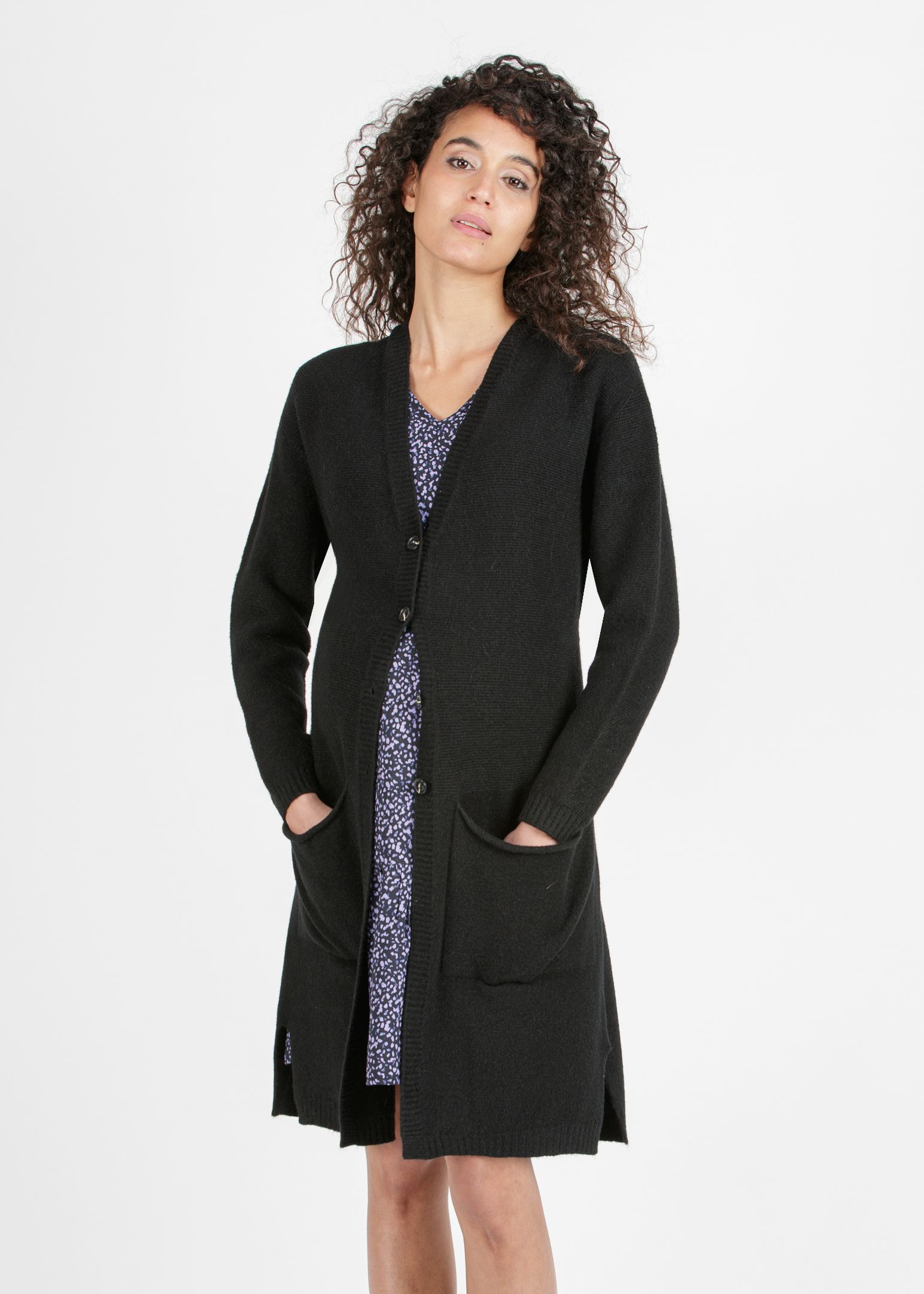GRAZIA - Maternity Maxi Cardigan in Viscose Blend Yarn (Black, XS)