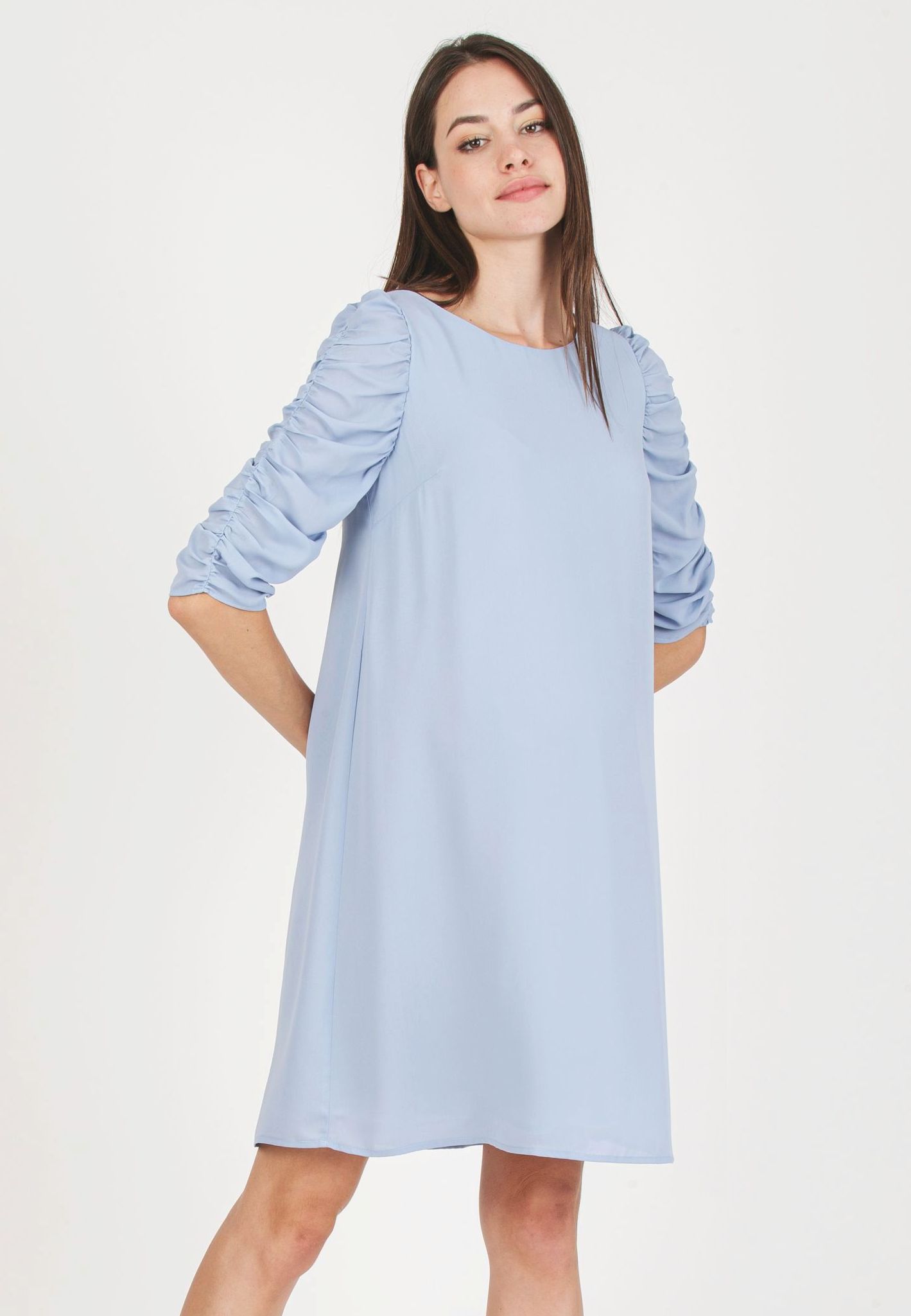NANCY - Abito Premaman con Manica Arricciata (Grigio Perla, XS)