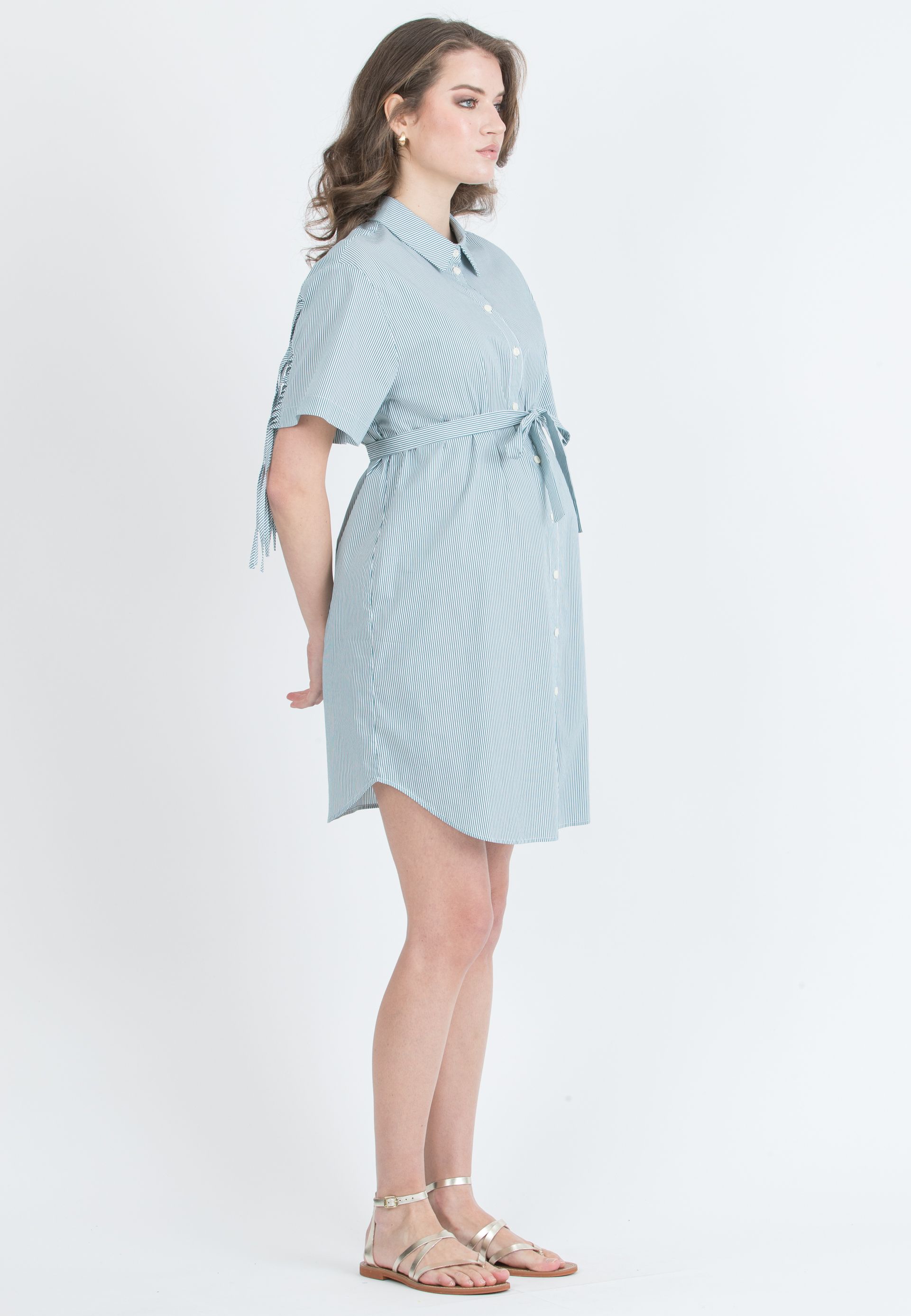 FRANCESCA - Abito Premaman & Allattamento in Popeline di Cotone con Frange (Verde, XS)