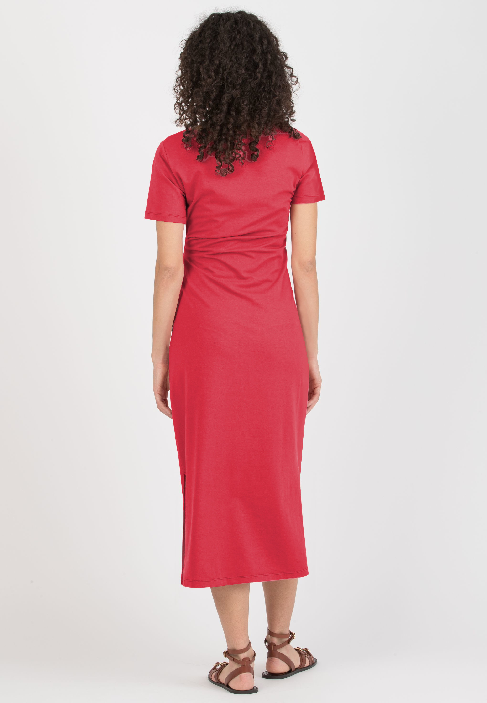 KAREN - Maternity Cotton Dress with Side Knot (Red, XS)