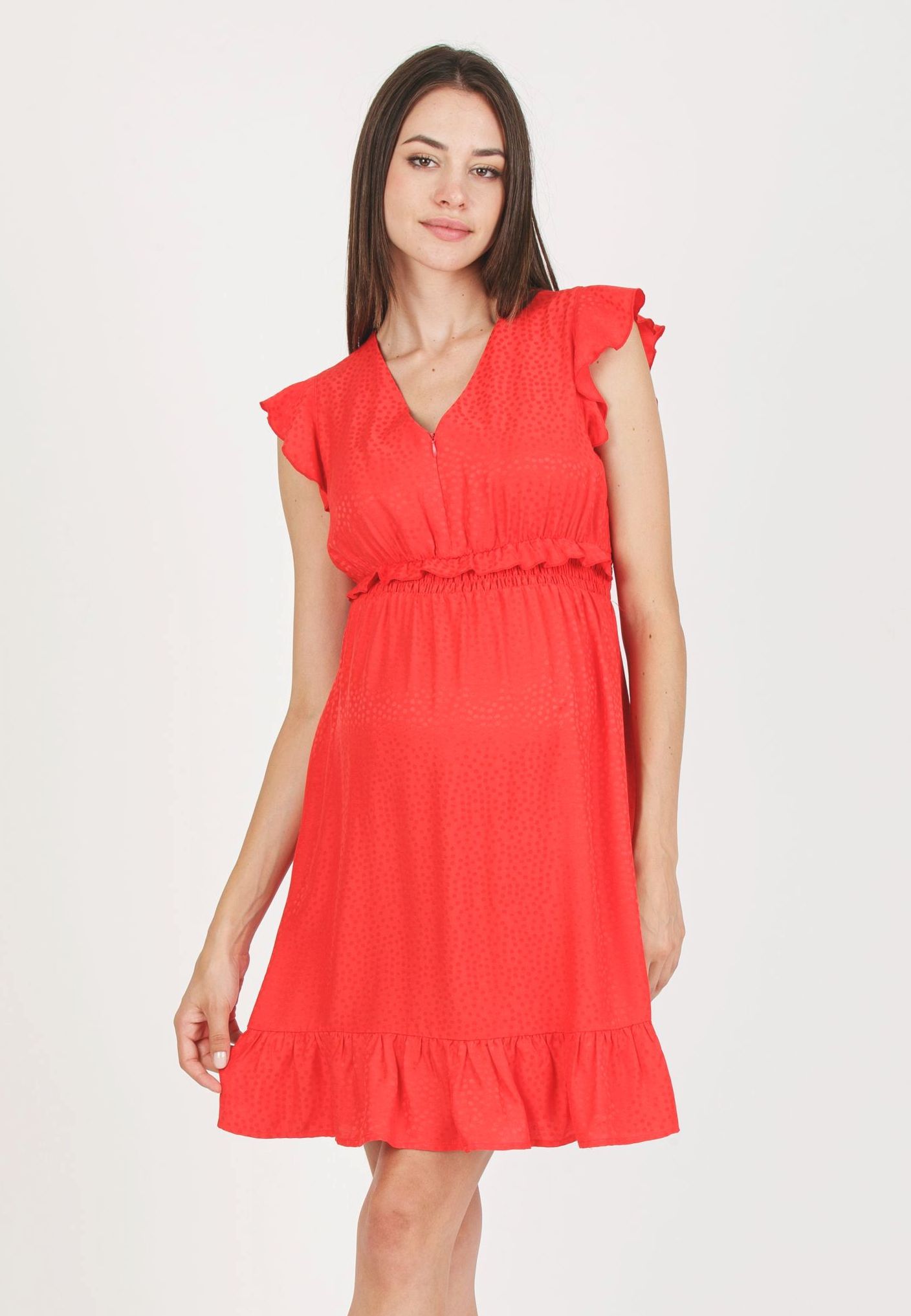 Abito Premaman & Allattamento in Viscosa Jacquard (Rosso, XS)