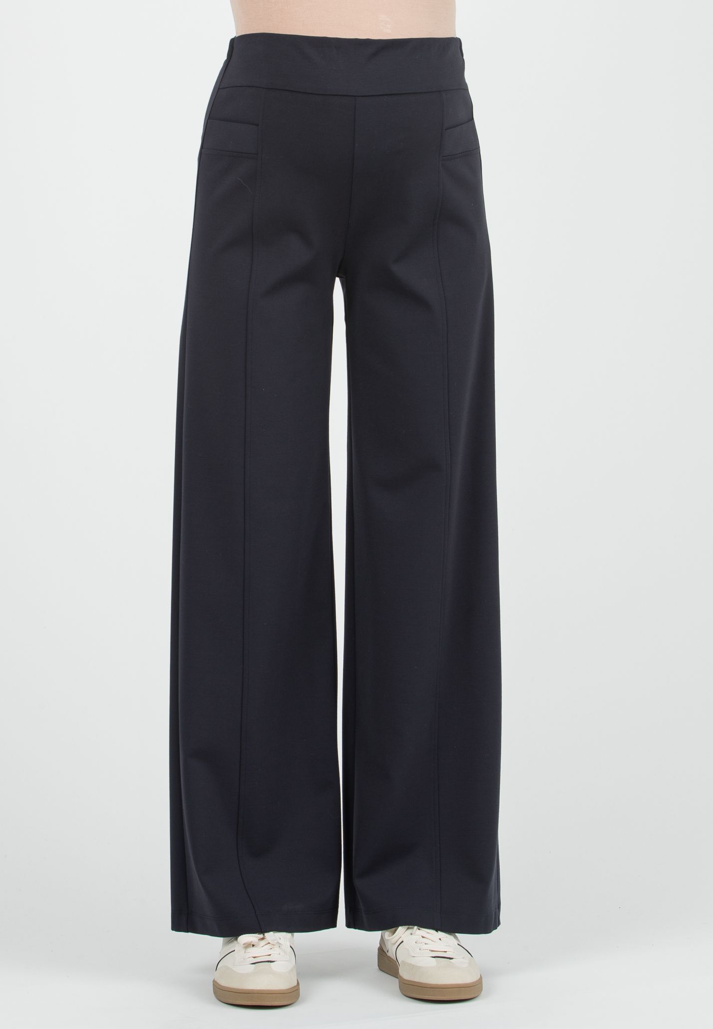 BRENDA - Maternity Wide-Leg Trousers in Lightweight Milano Knit (Blu)