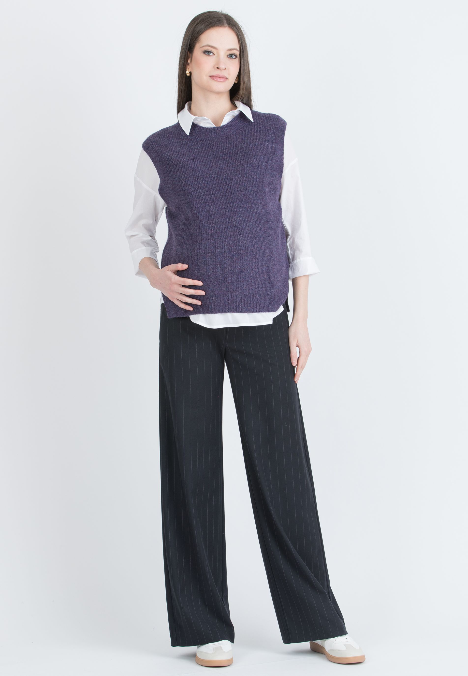 WINONA G – Maternity Pinstripe Palazzo Trousers (Blu)