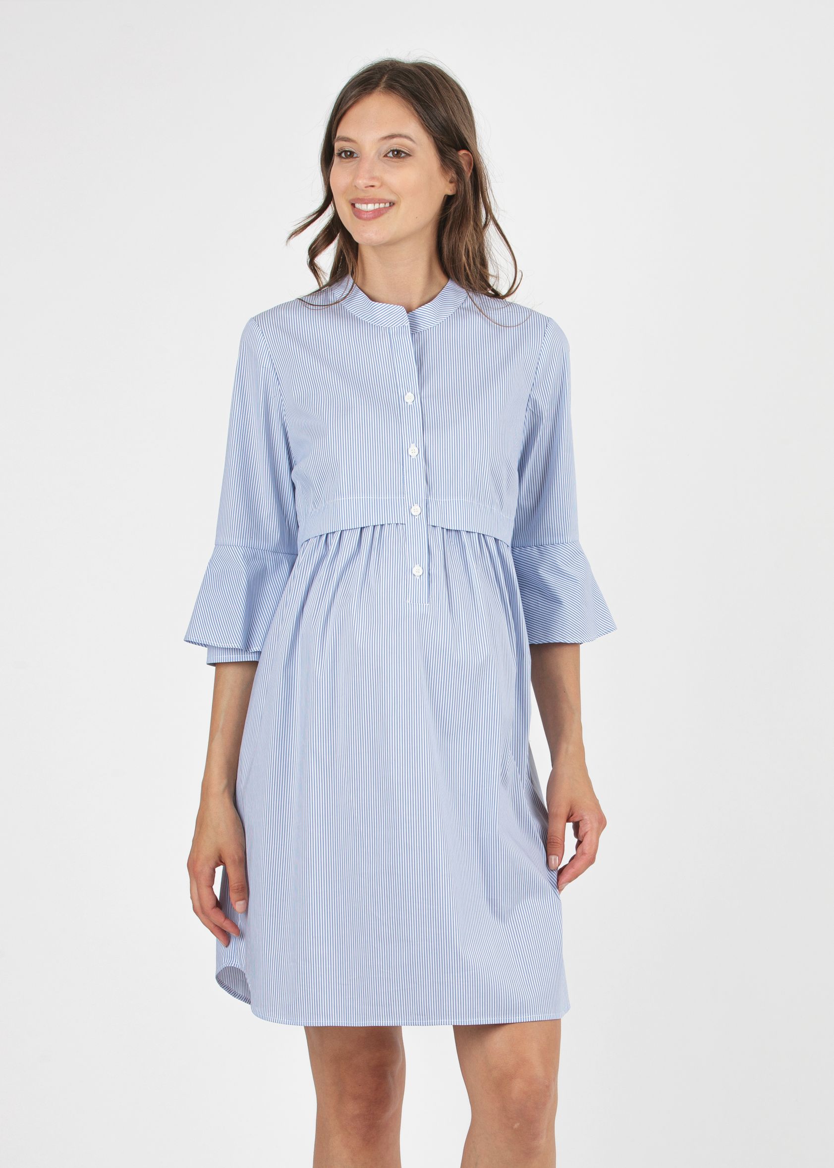 HEIDI R - Abito Premaman & Allattamento in Cotone a Righe con Maniche a Campana (Azzurro, XS)