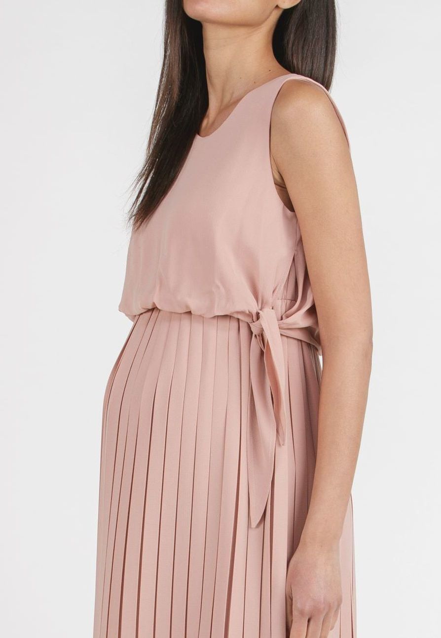 BIANCA - Maternity & Nursing Dress with Pleated Skirt and Buttons at the Back (Powder, XS)