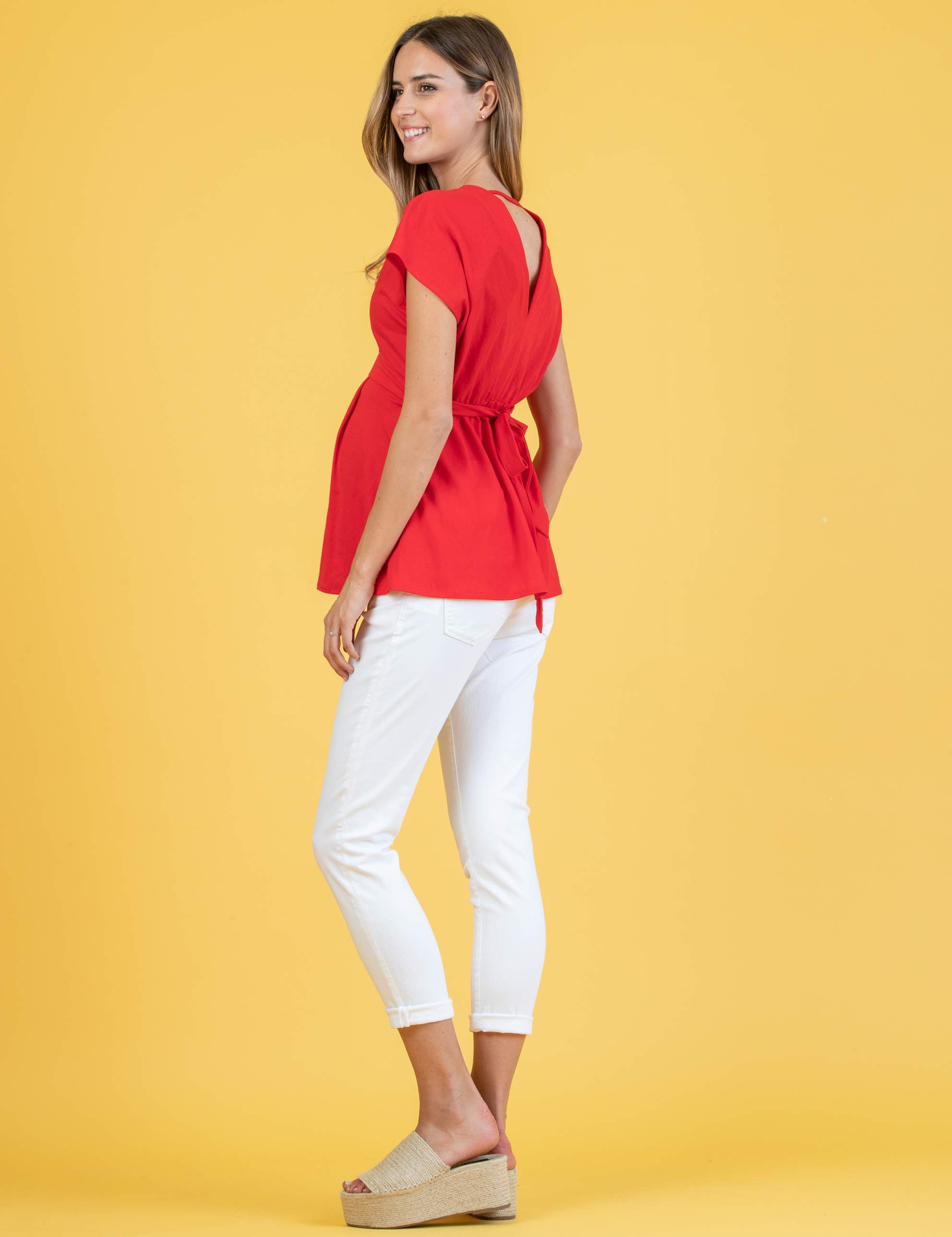 Slim Fit Boyfriend Maternity Trousers (White, XS)