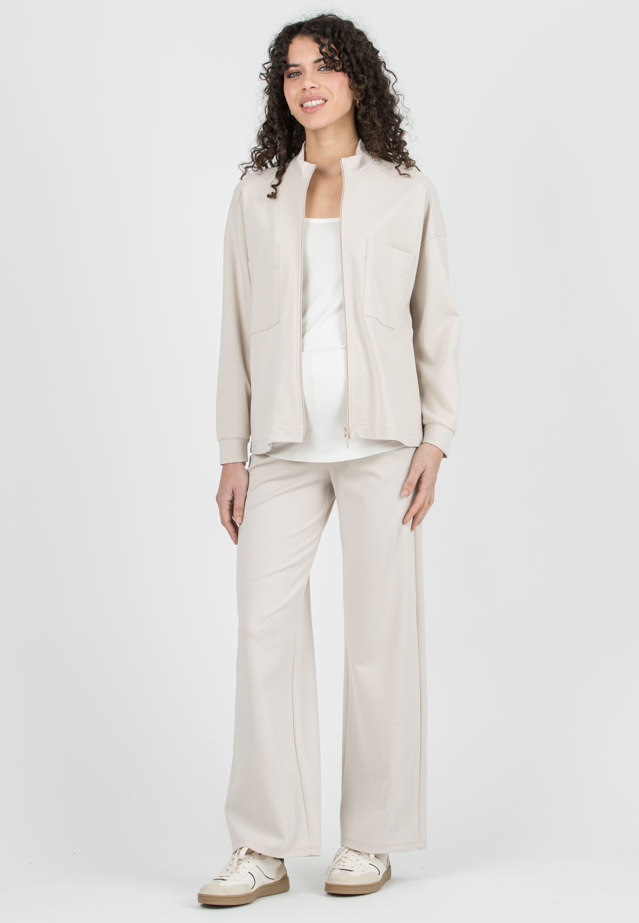 SAM - Maglia Premaman & Allattamento in Modal con Zip e Tasche (Gesso, XS)