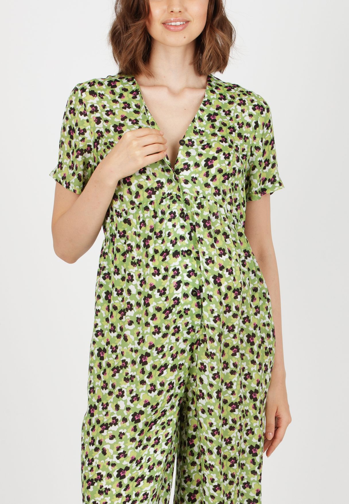 VIVIENNE F - Tuta Premaman in Crepe con Bottoni Frontali (Verde Pistacchio, XS)