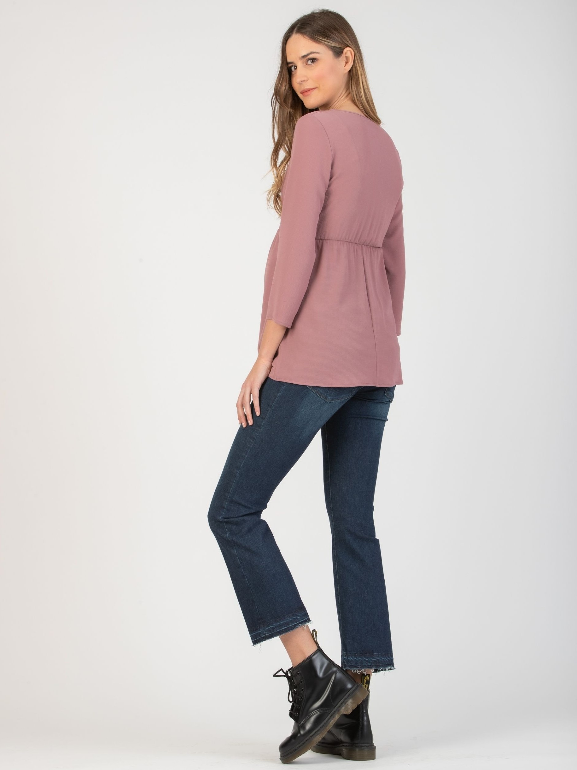 Maternity Blouse and with Front Elastic Band and V-neck (Onion, XS)