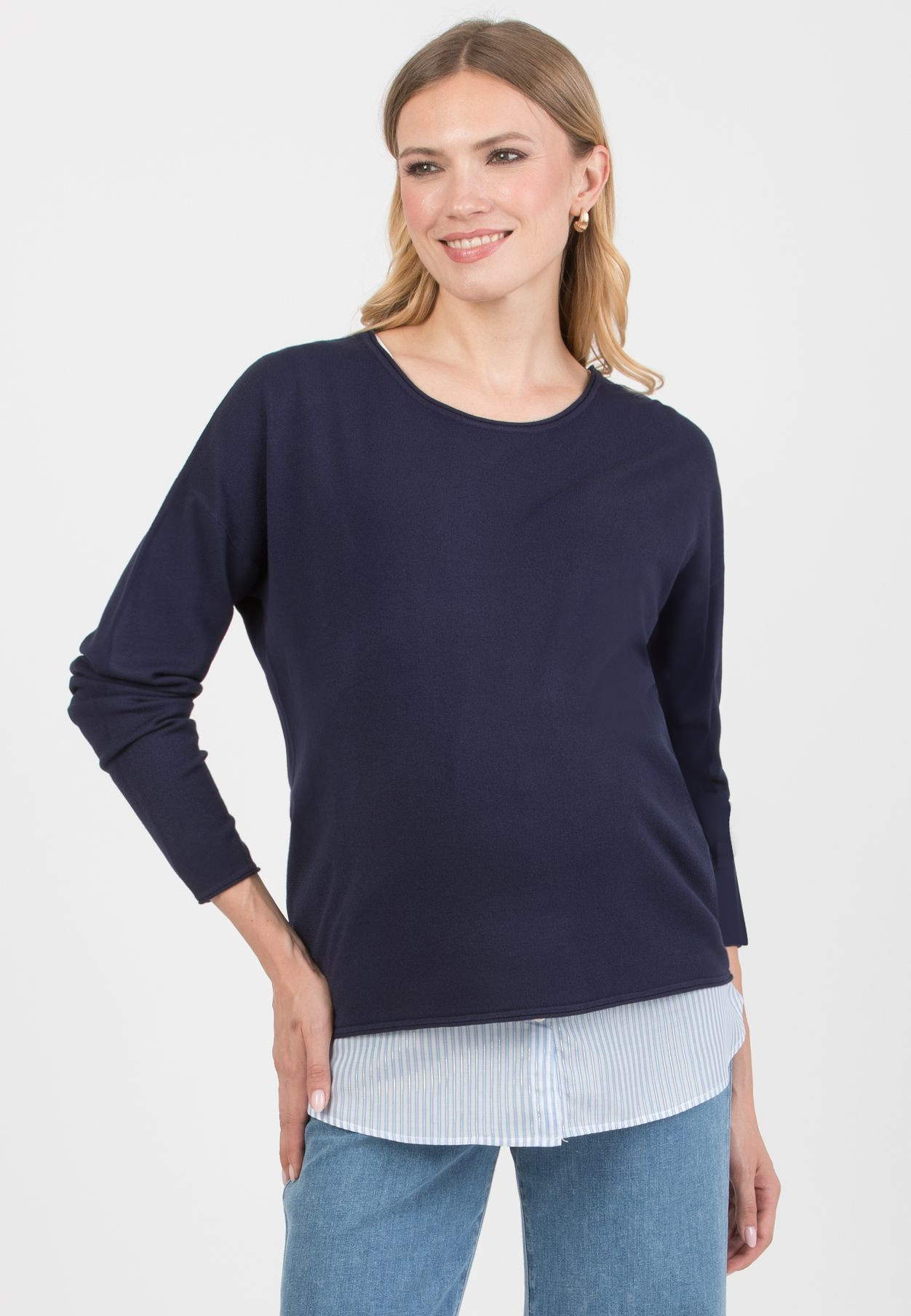 GIOIA R – Maternity & Nursing Sweater with Matching Striped Top (Blu)