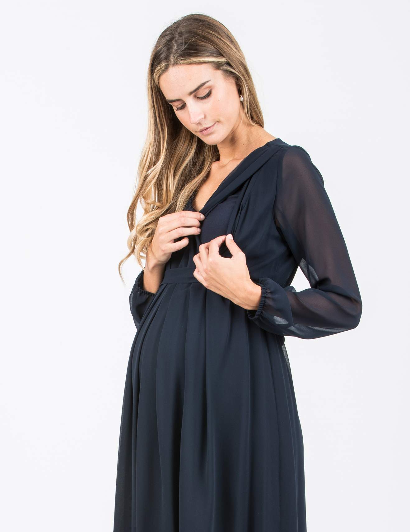 SARA - Abito Premaman & Allattamento in Chiffon (Blu Scuro, XS)