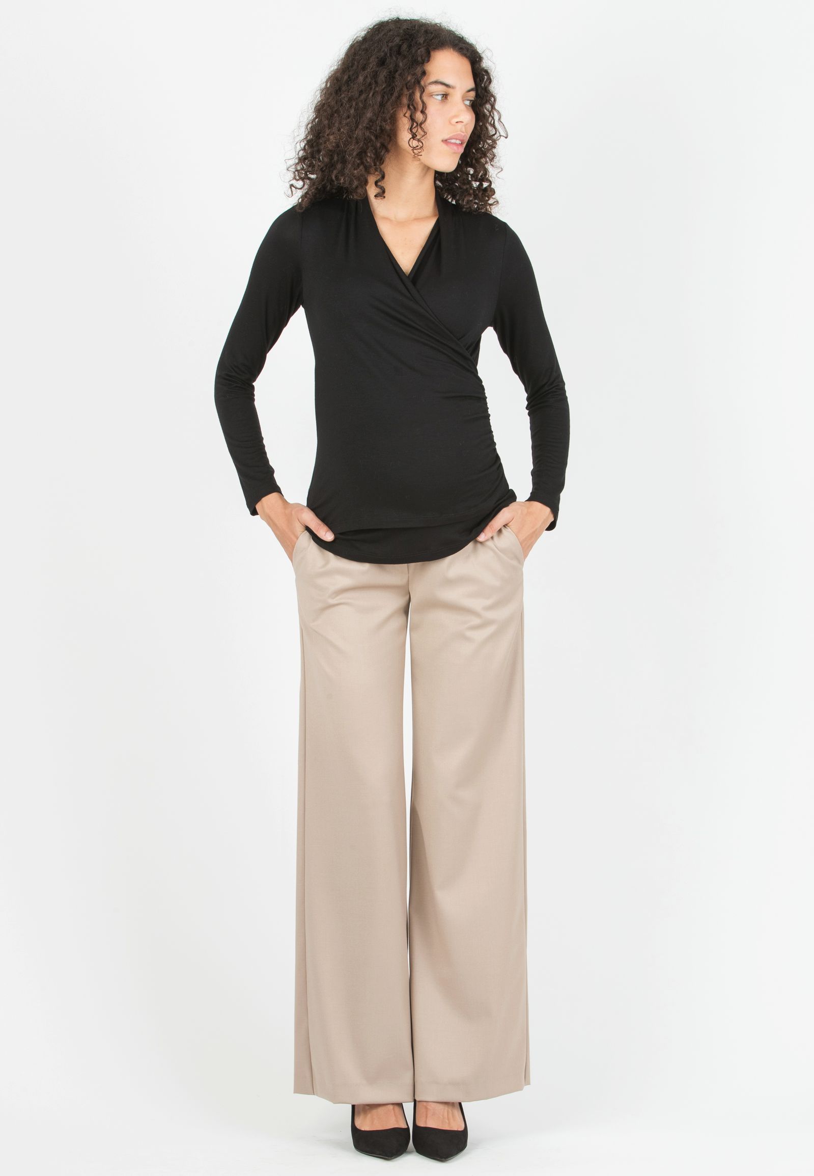 JENNIFER - Maternity & Nursing Top with Crossover Neckline (Black, XS)