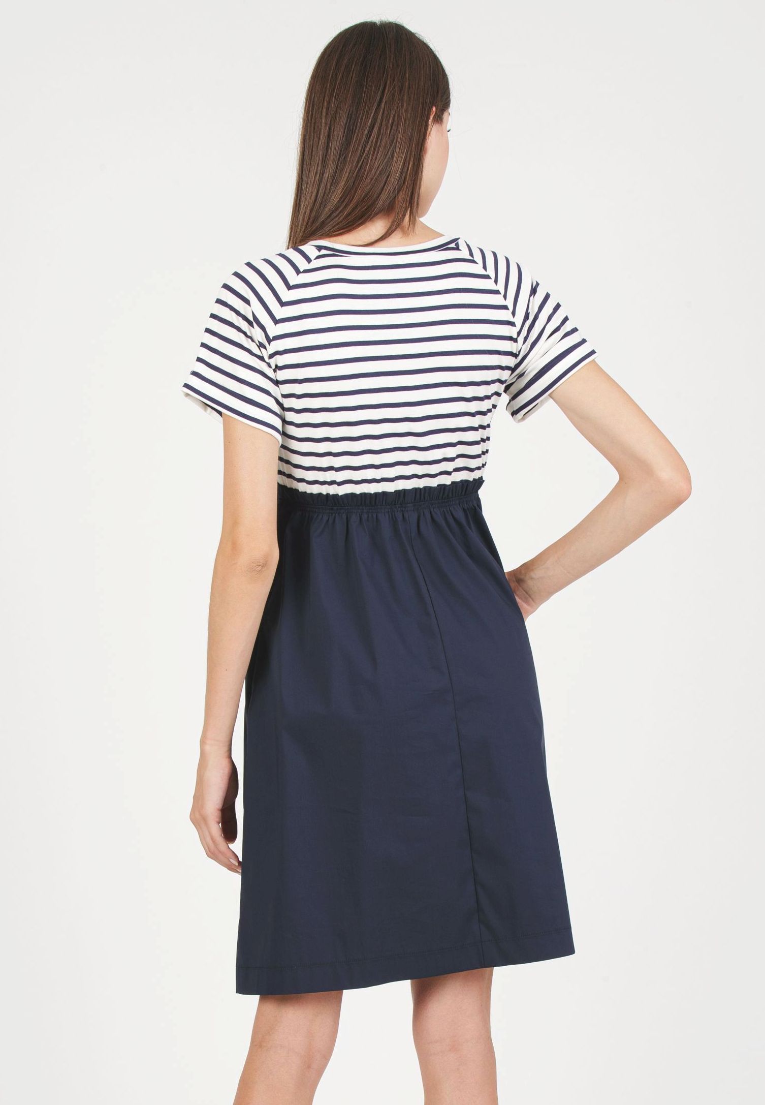 CRISTINA R - Abito Premaman con Corpino in Jersey a Righe e Gonna in Cotone (Blu, XS)