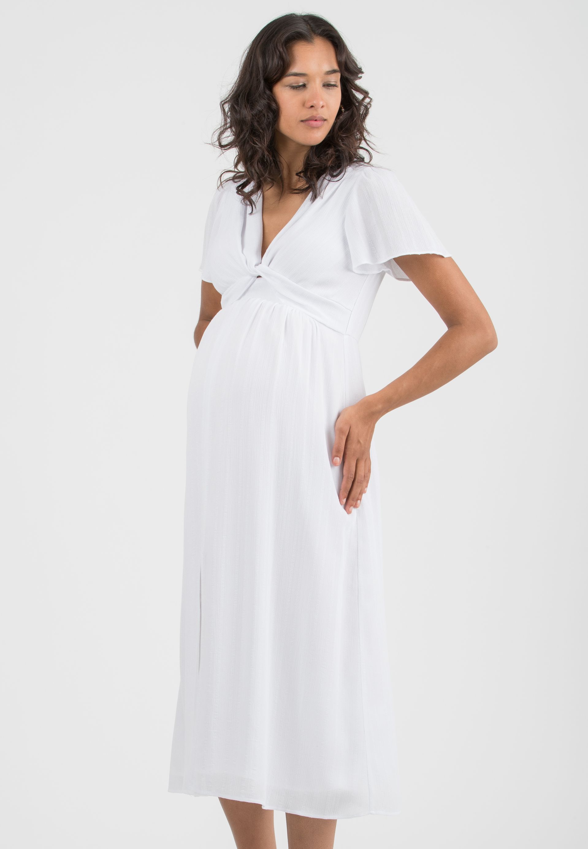 RAYA - Abito Premaman & Allattamento in Leggera Viscosa Ricamata (Bianco Ottico, XS)