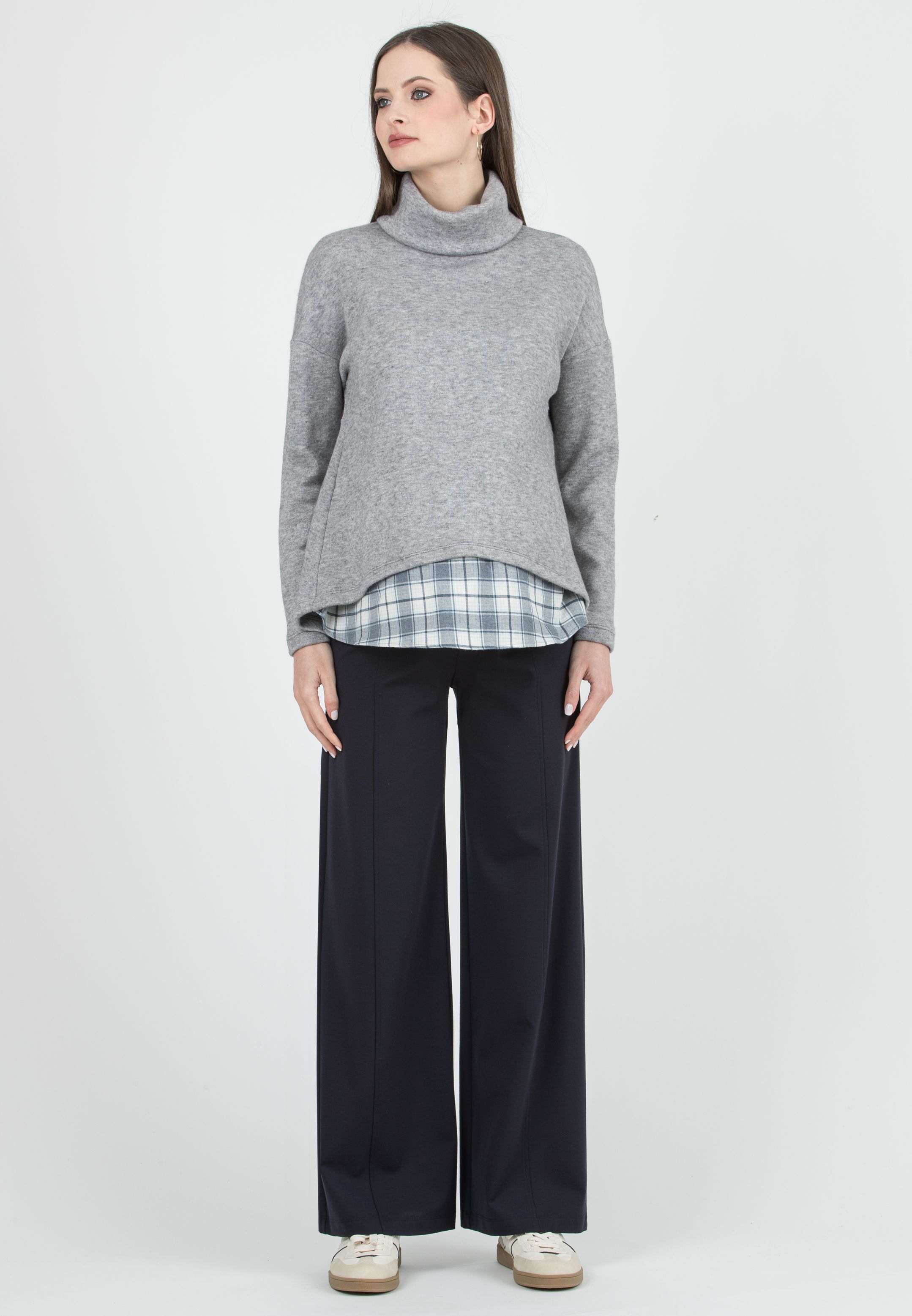 BRENDA - Maternity Wide-Leg Trousers in Lightweight Milano Knit (Blu)