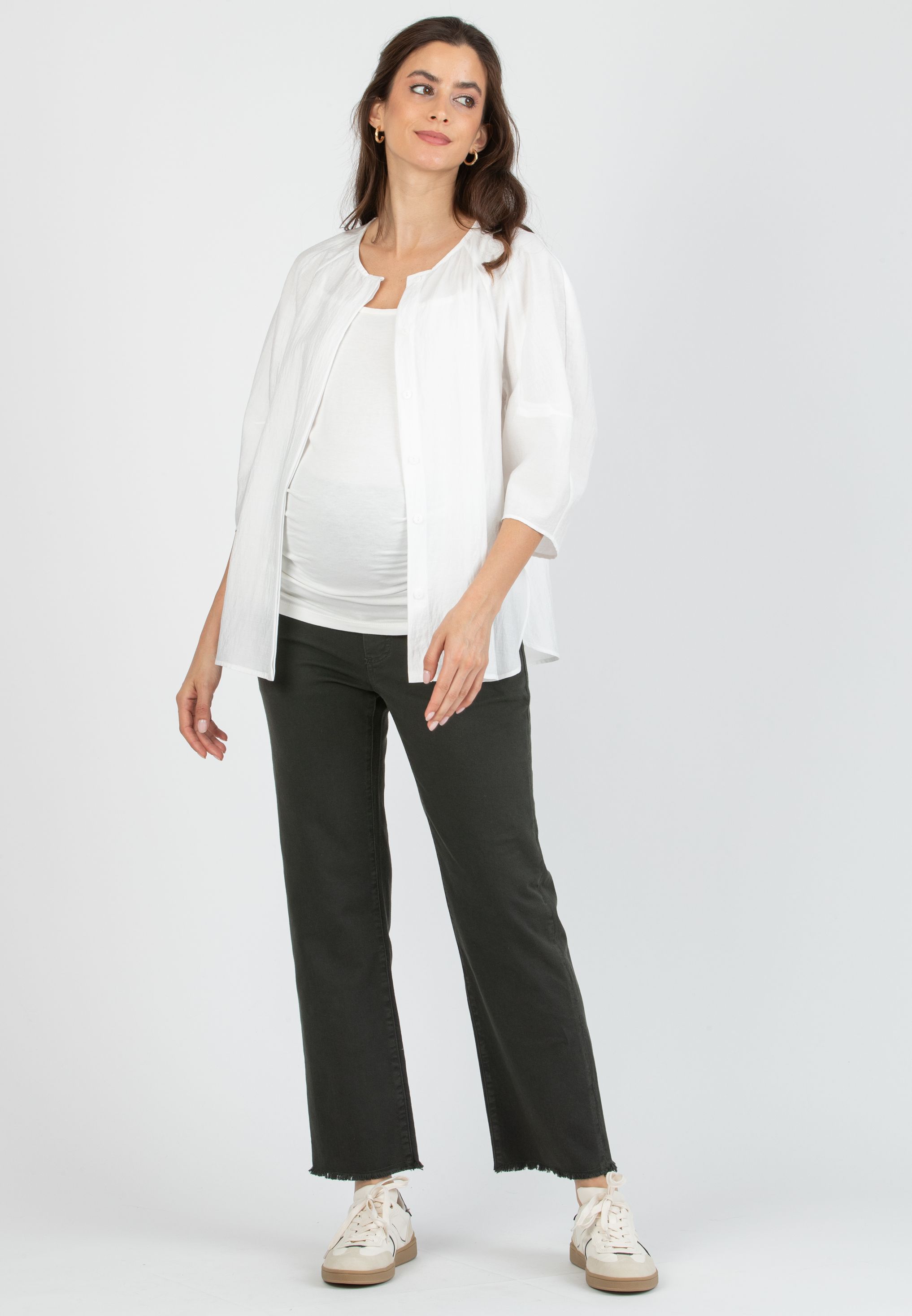 GIADA - Colorful Maternity Straight Jeans with Fringed Hem (Verde)