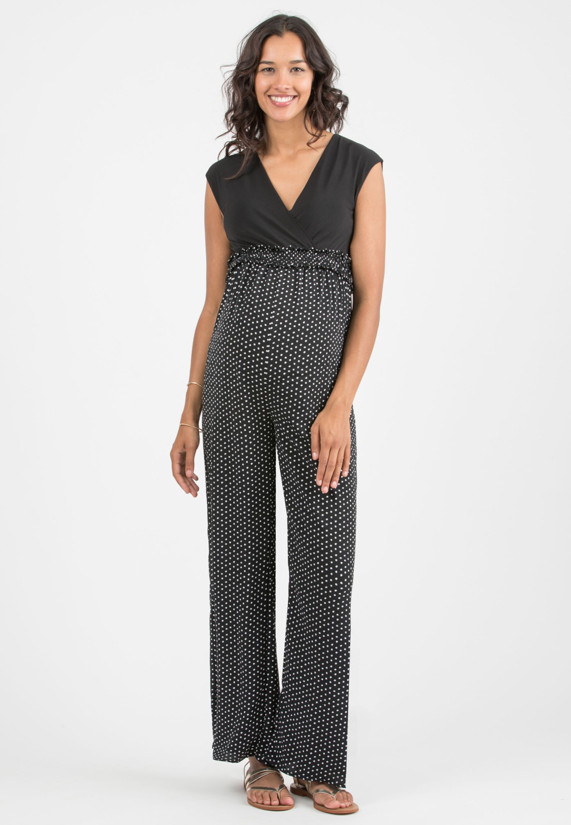 VITTORIA - Tuta Premaman & Allattamento con Pantalone a Pois (Neroblack, XXS)