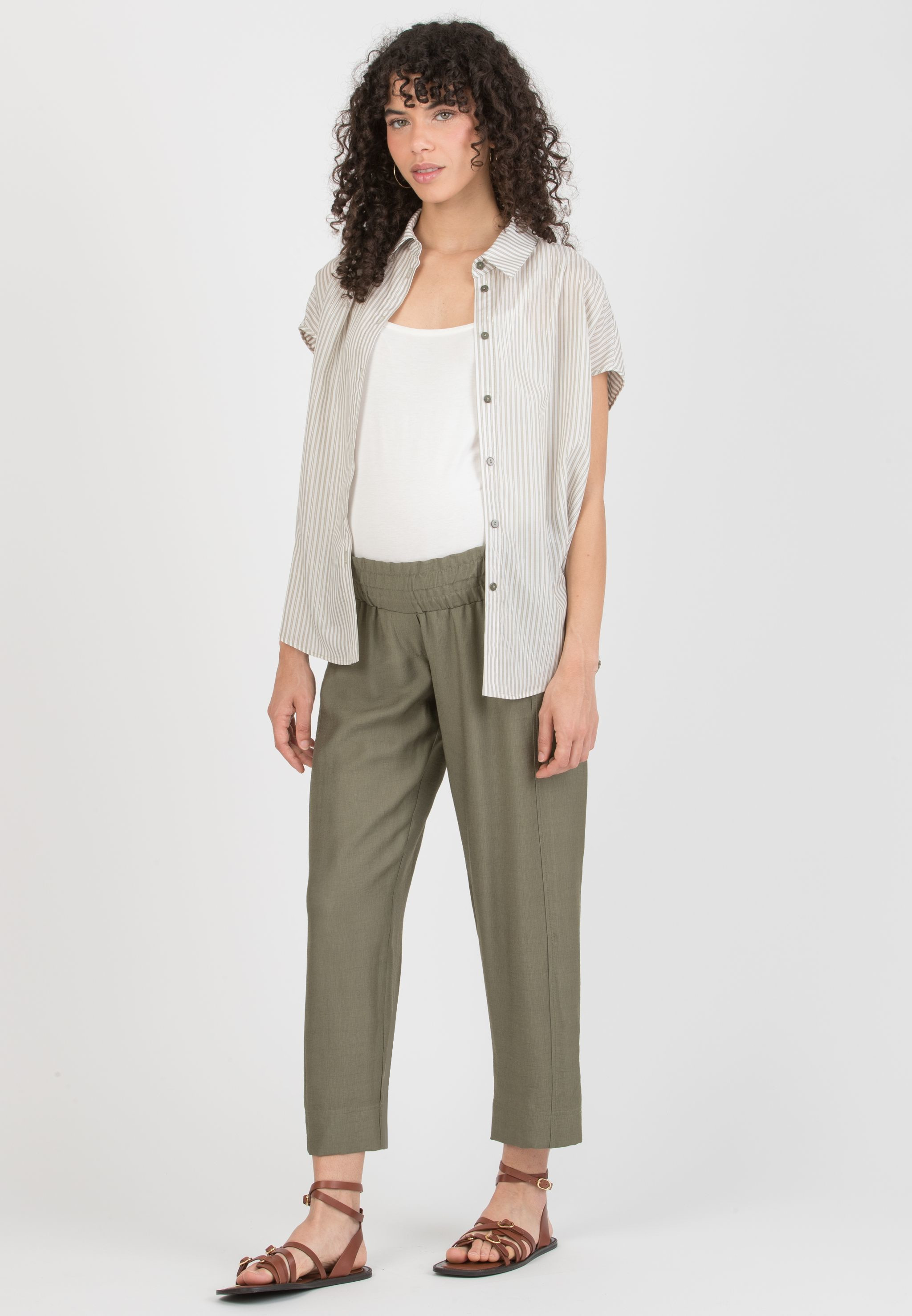 JADEN – Maternity Viscose Trousers with Elastic Waist (Verde Militare)