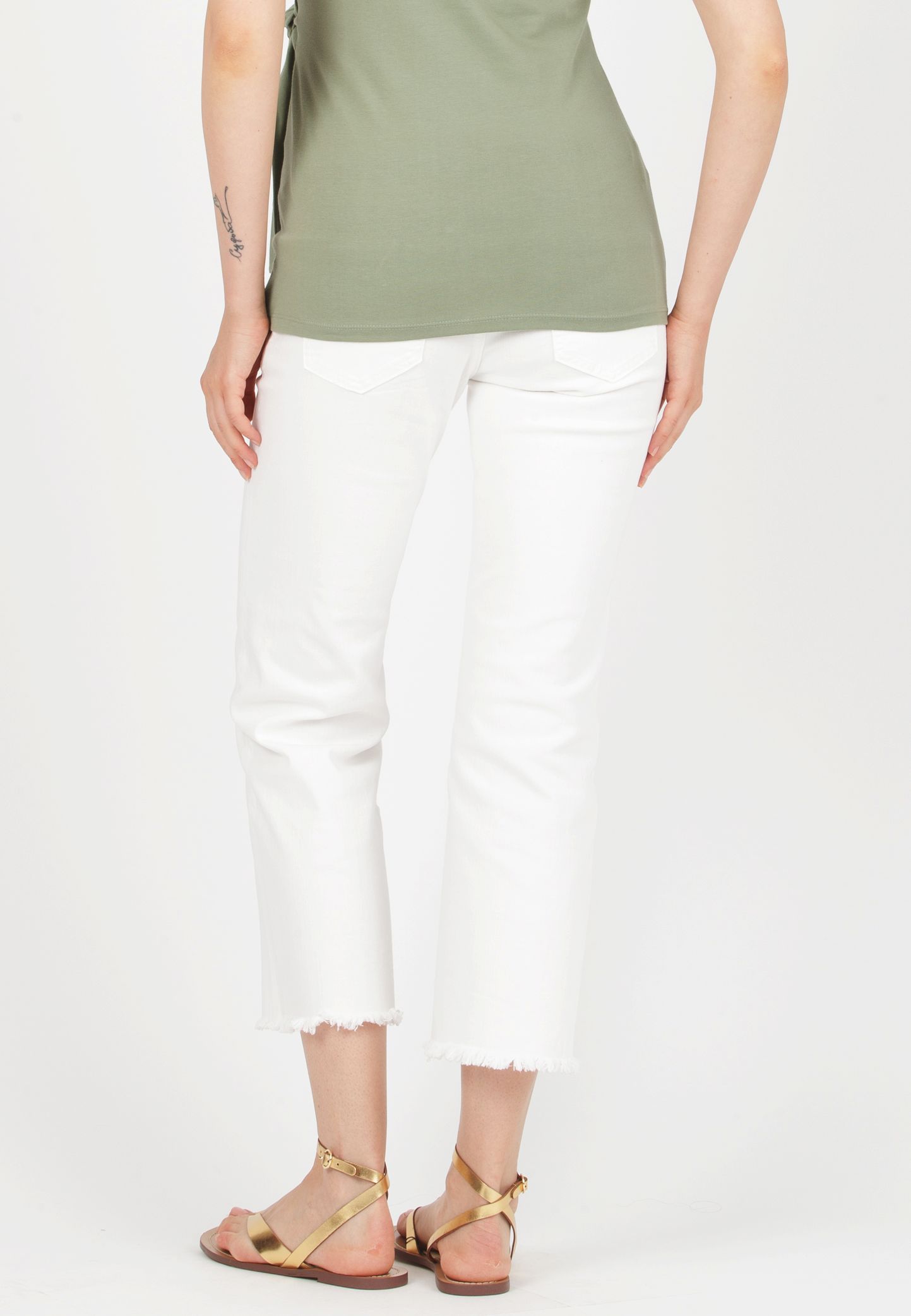 GIADA - Colorful Maternity Straight Jeans with Fringed Hem (Avorio)