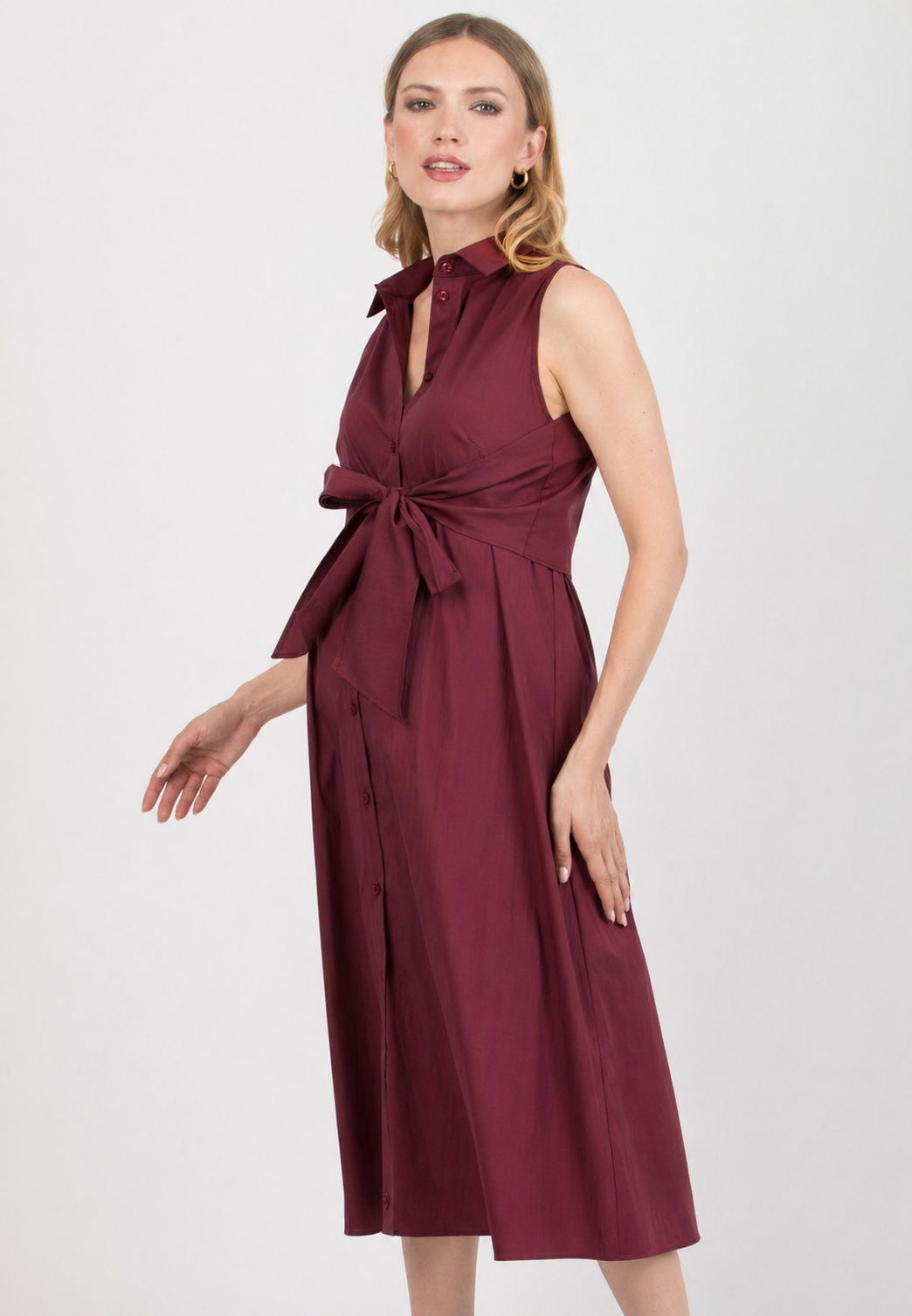 MICHELA – Maternity & Nursing Shirt-Style Dress (Bordeaux, XXS)