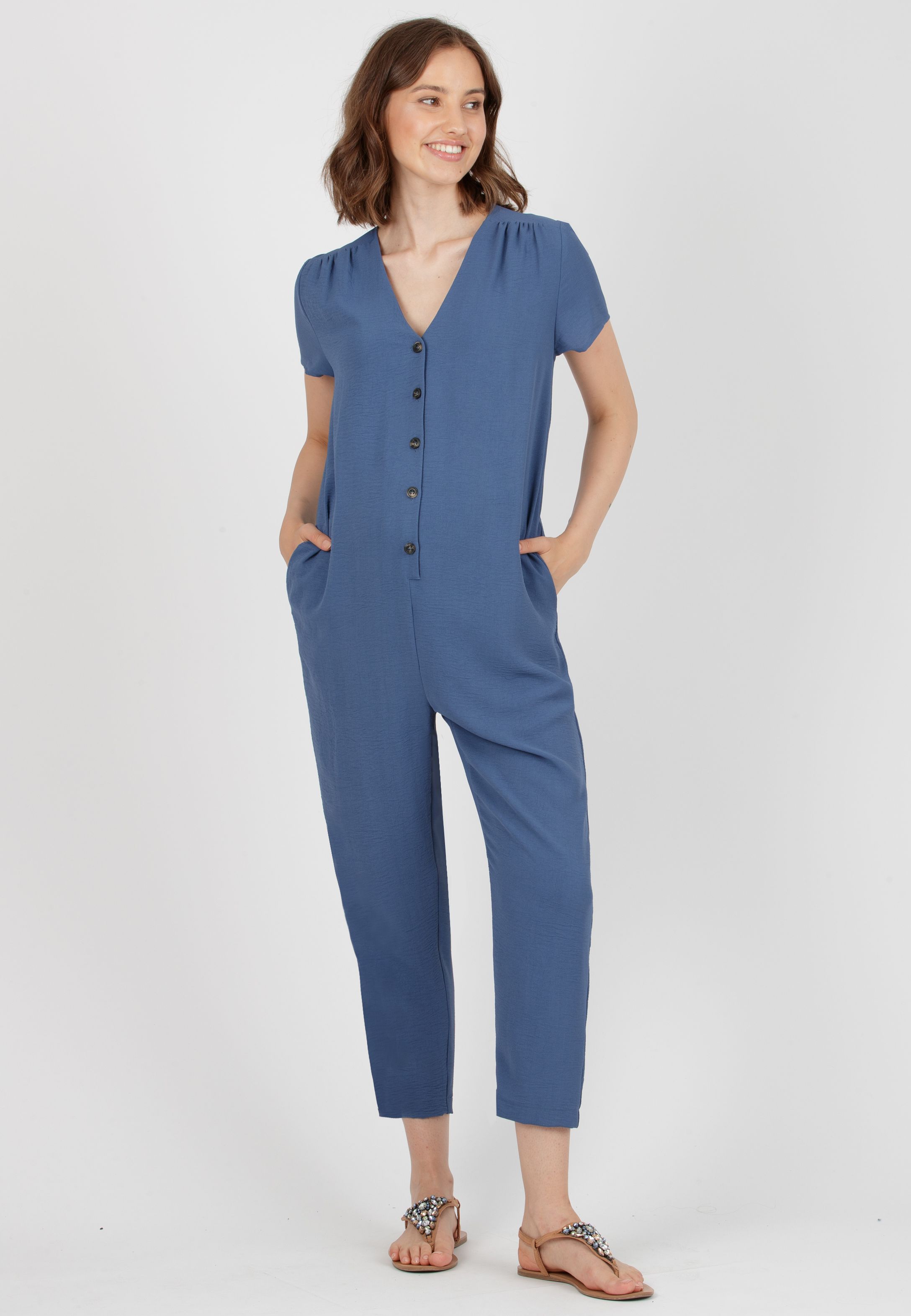 PETRA - Tuta Premaman Sportiva con Bottoni (Denim)