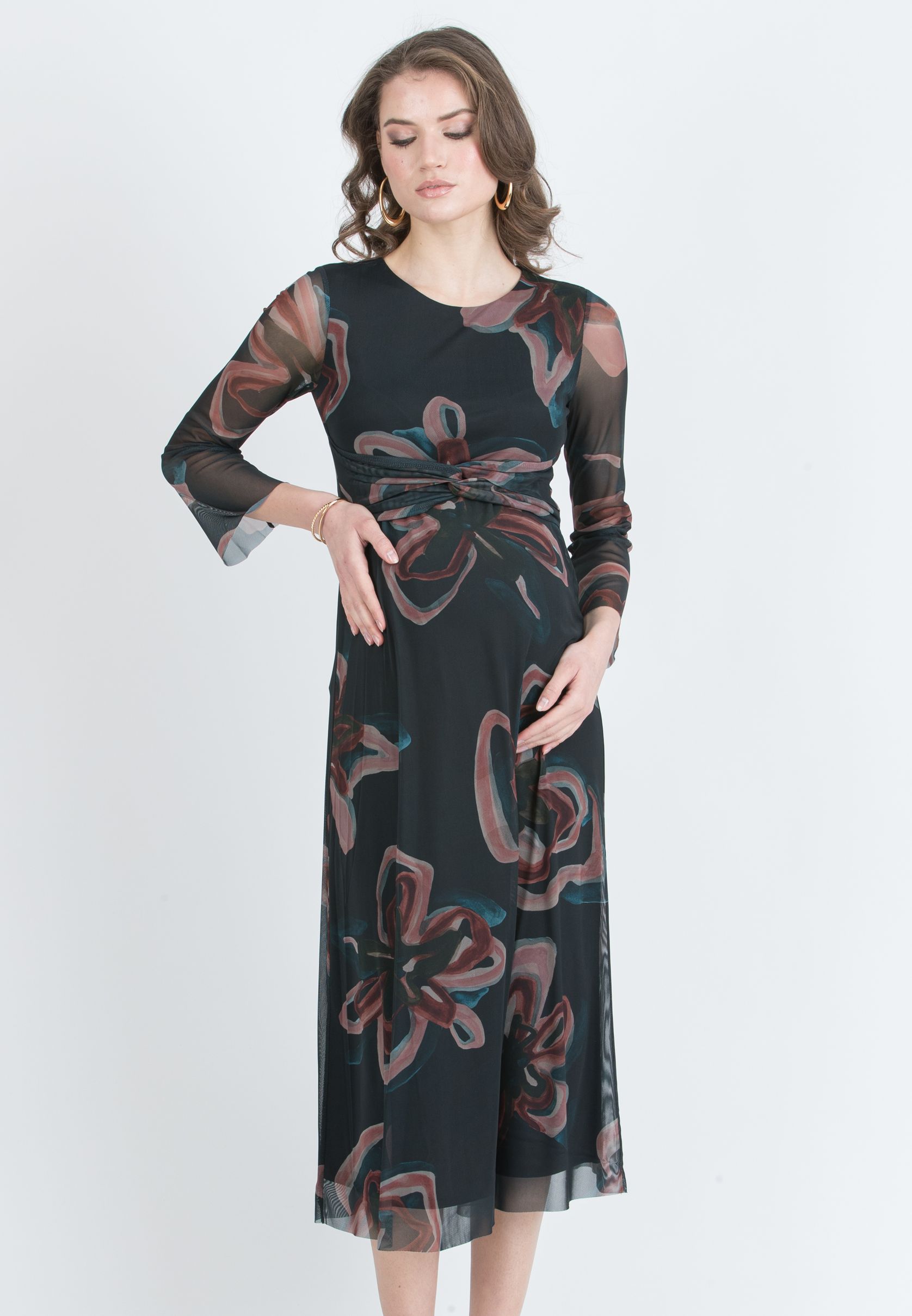 VALERY - Abito Premaman in Tulle Stampato (Verde Scuro, XS)