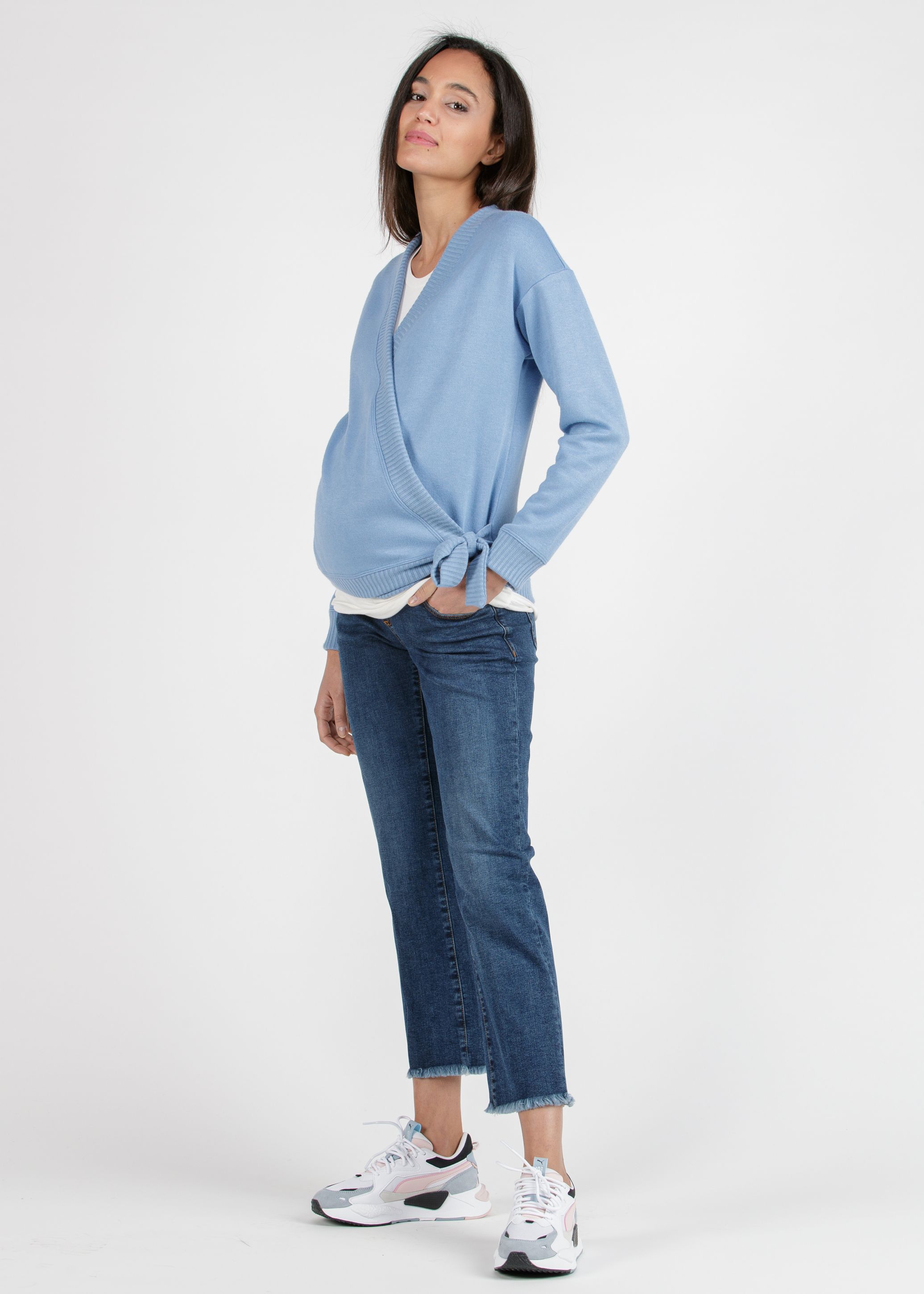 CARMEN - Cardigan Premaman Incrociato in Filato Misto Viscosa (Avio, XXL)