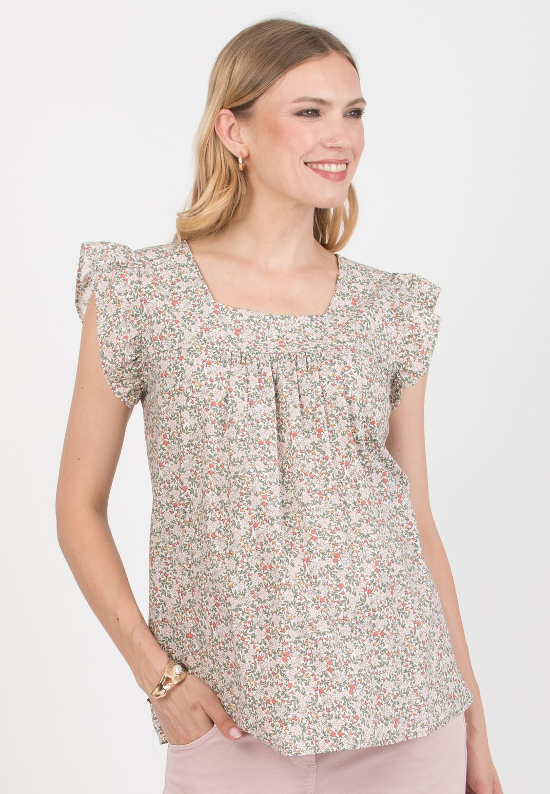 LAILA C - Maternity Blouse in Printed Cotton (Verde Salvia)