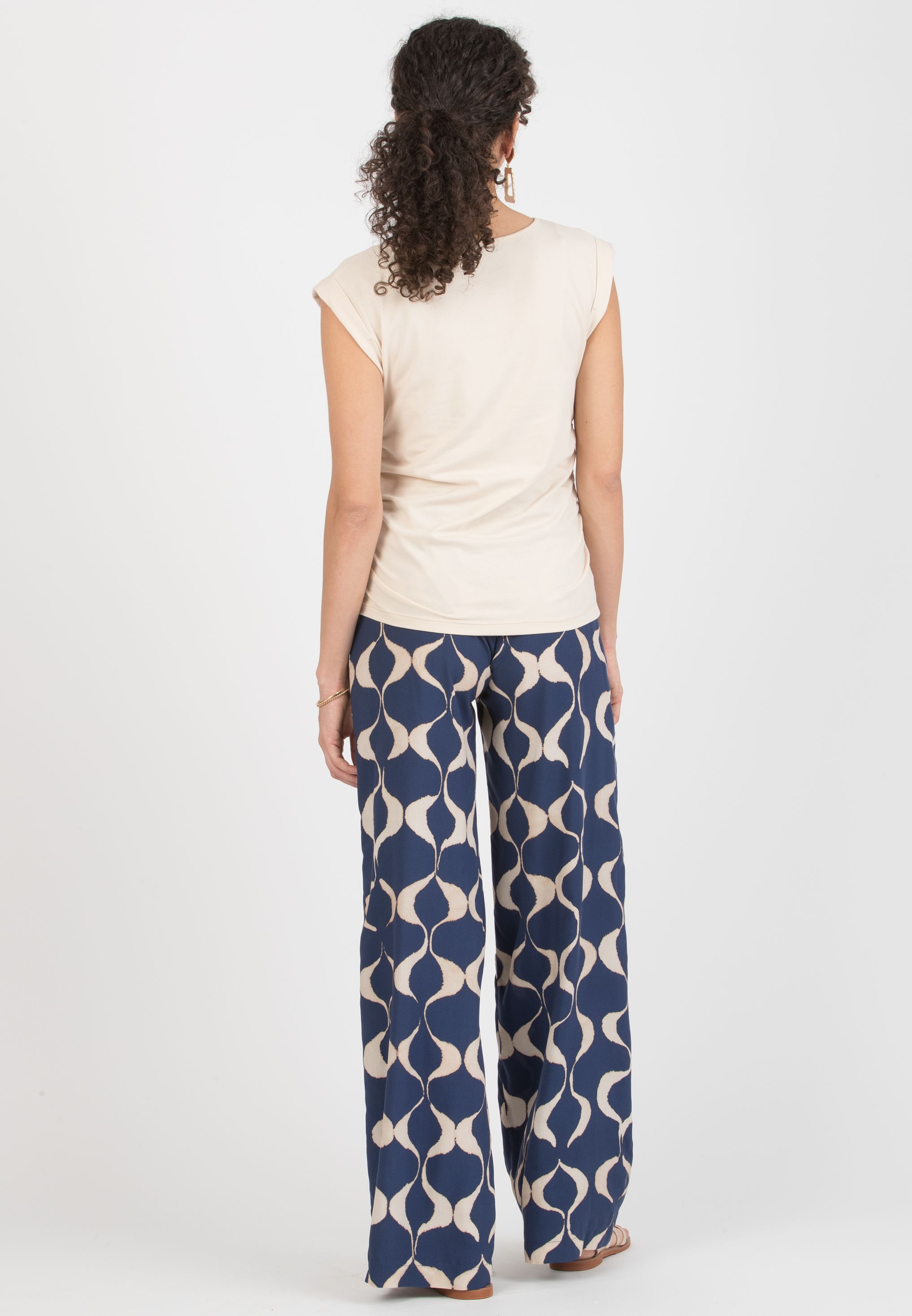 GUENDALINA LG - Maternity Palazzo Trousers in Printed Viscose Satin (Blu)