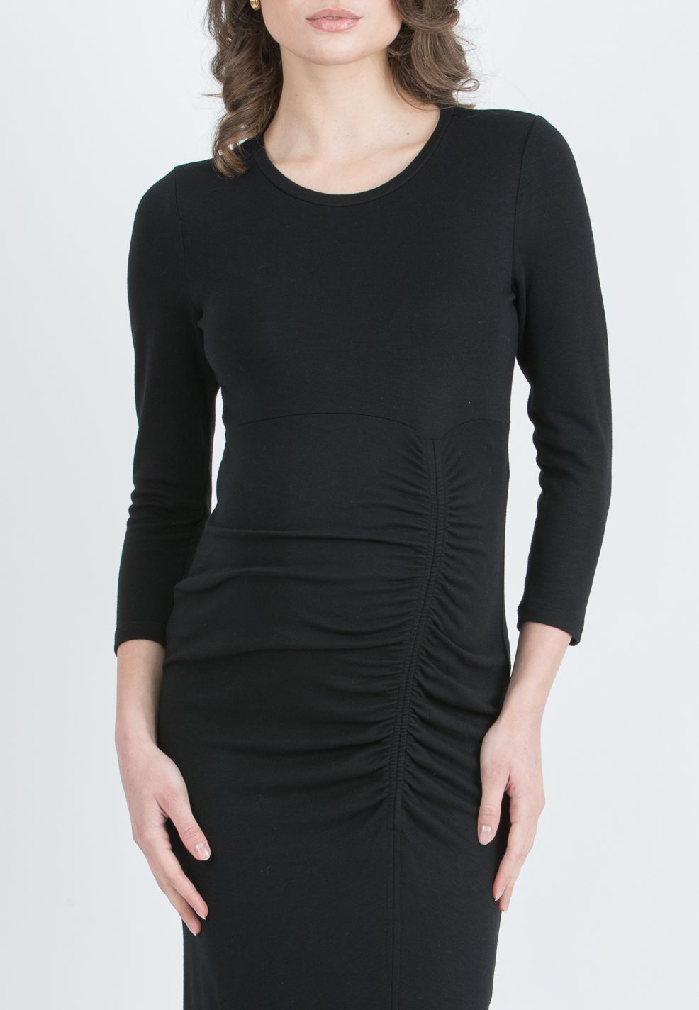 DALILA - Tubino Premaman in Jersey di Viscosa con Gonna Arricciata (Nero, XS)