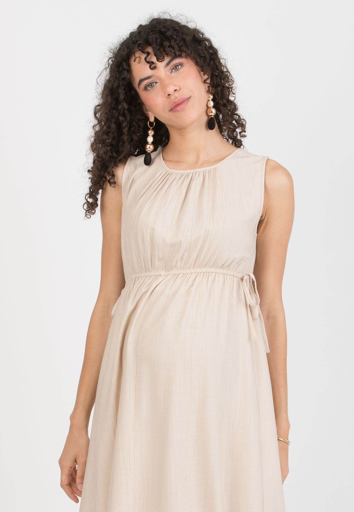 DEVA – Maternity & Nursing Dress in Viscose Crepe with Crossover Neckline (Naturale)