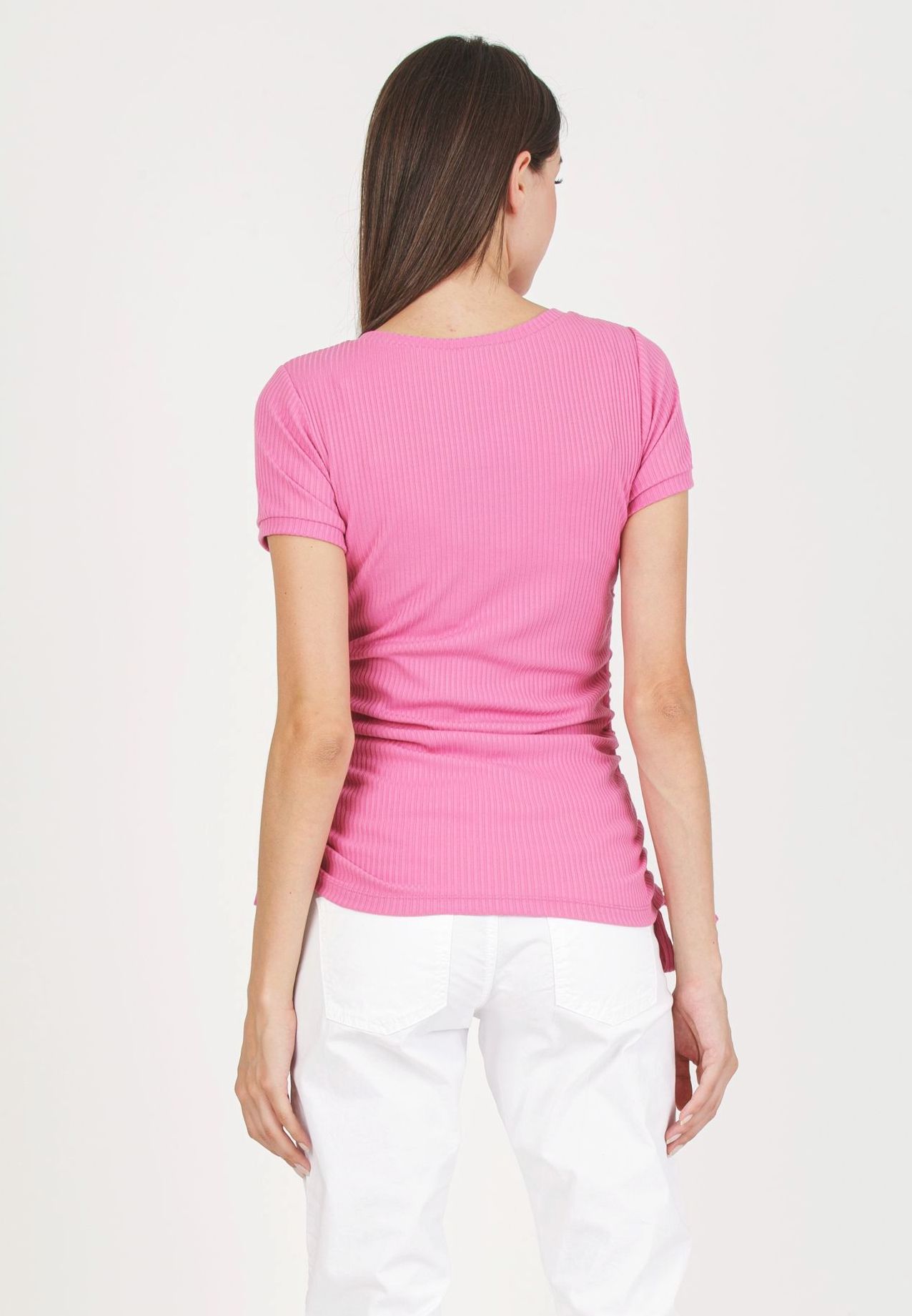 GIULIA M - Maglietta Premaman in Costina con Coulisse Laterali (Rosa, XS)