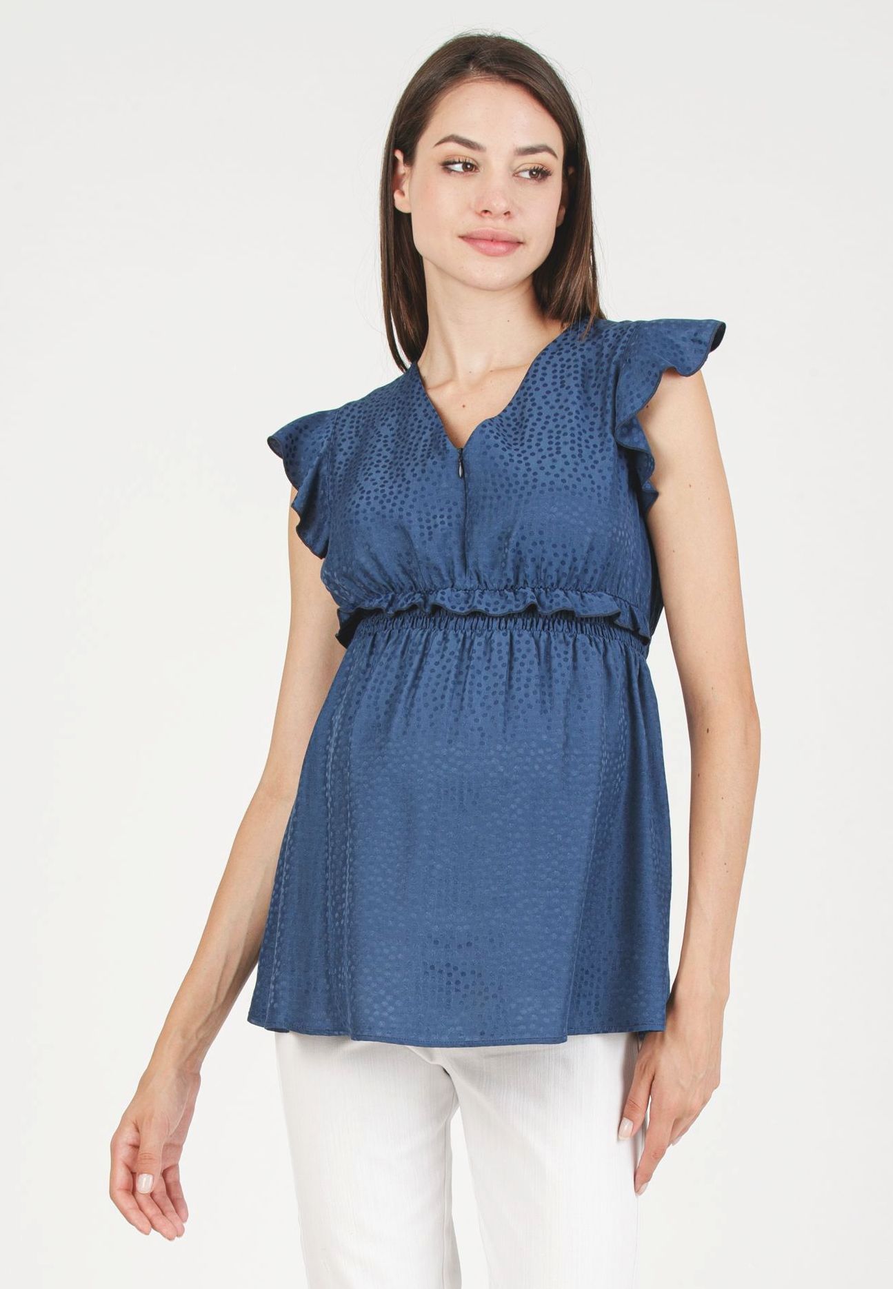 MARIKA M - Top Premaman & Allattamento in Viscosa Jacquard (Blu, XS)
