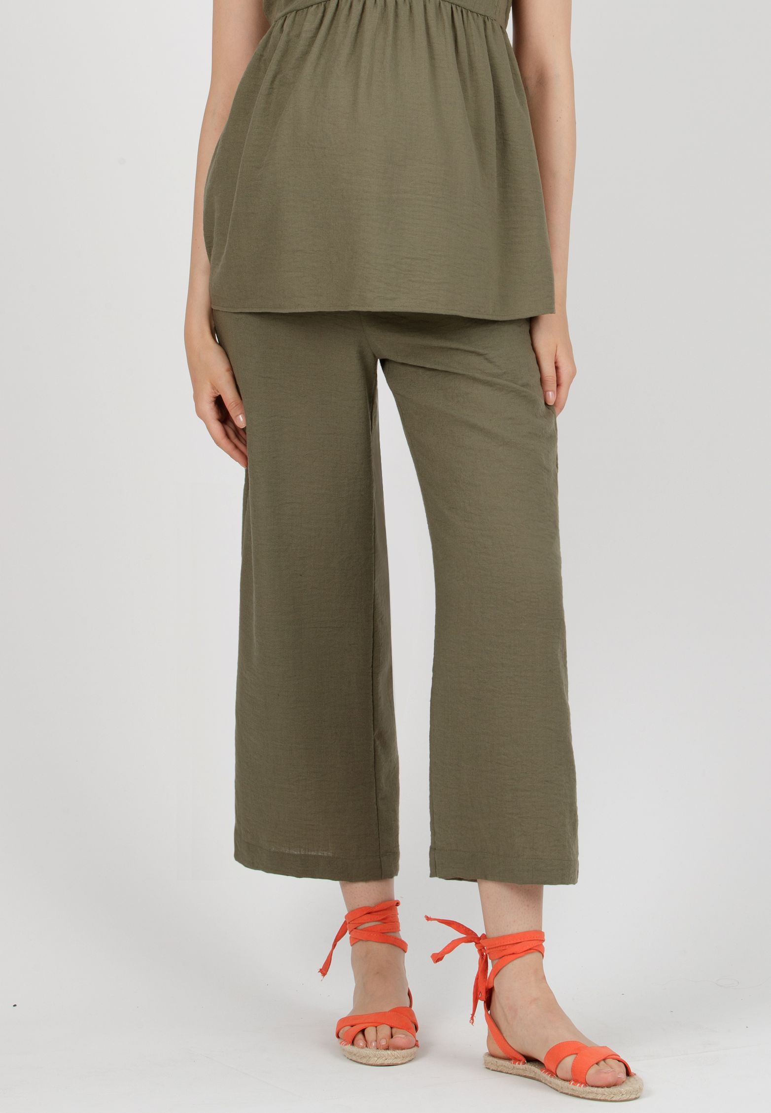 GUENDALINA - Pantalone Premaman con Elastici (Verde Militare, XS)