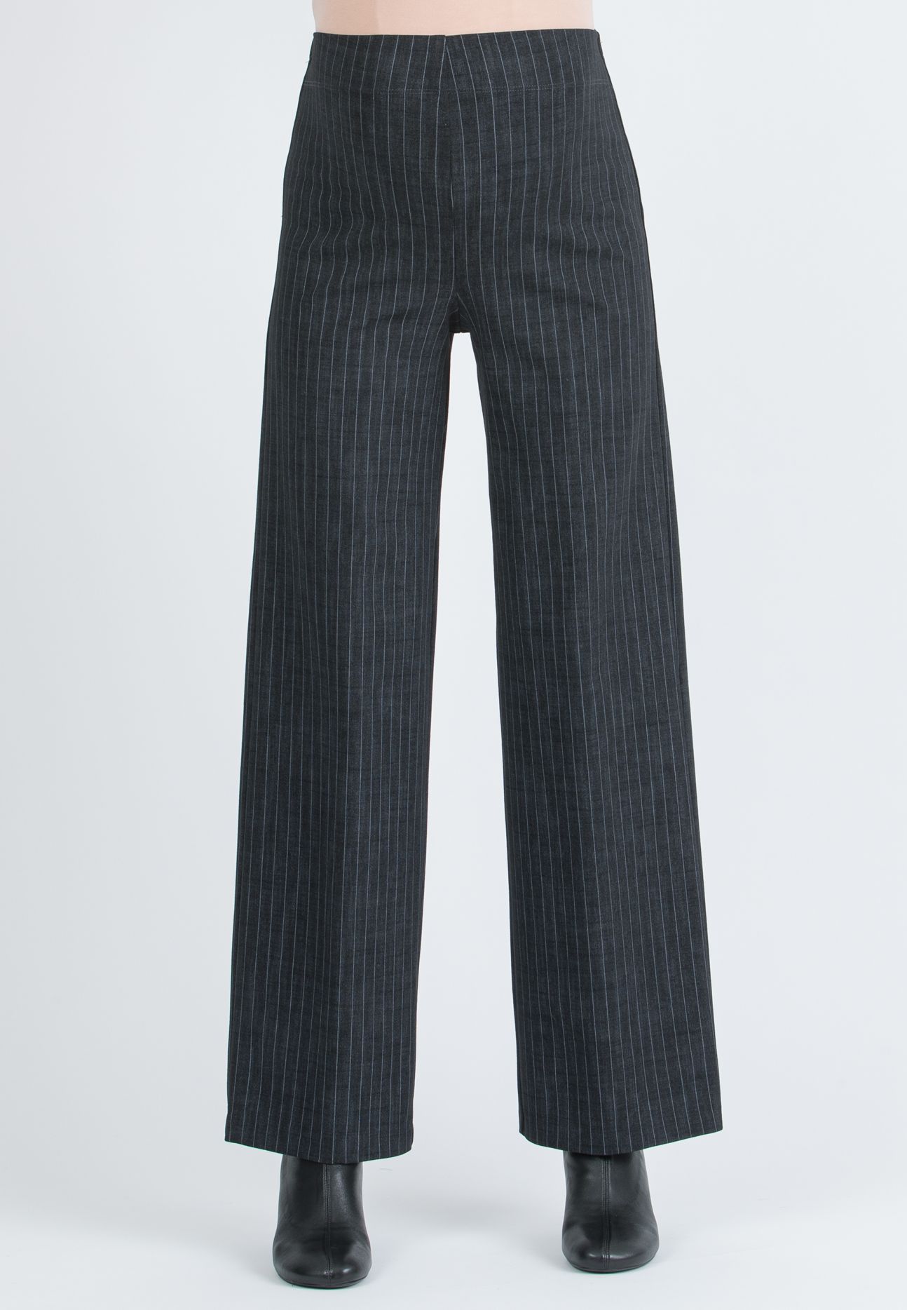 KIMBERLY G - Pantalone Premaman Palazzo in Punto Milano Invernale Gessato (Nero)