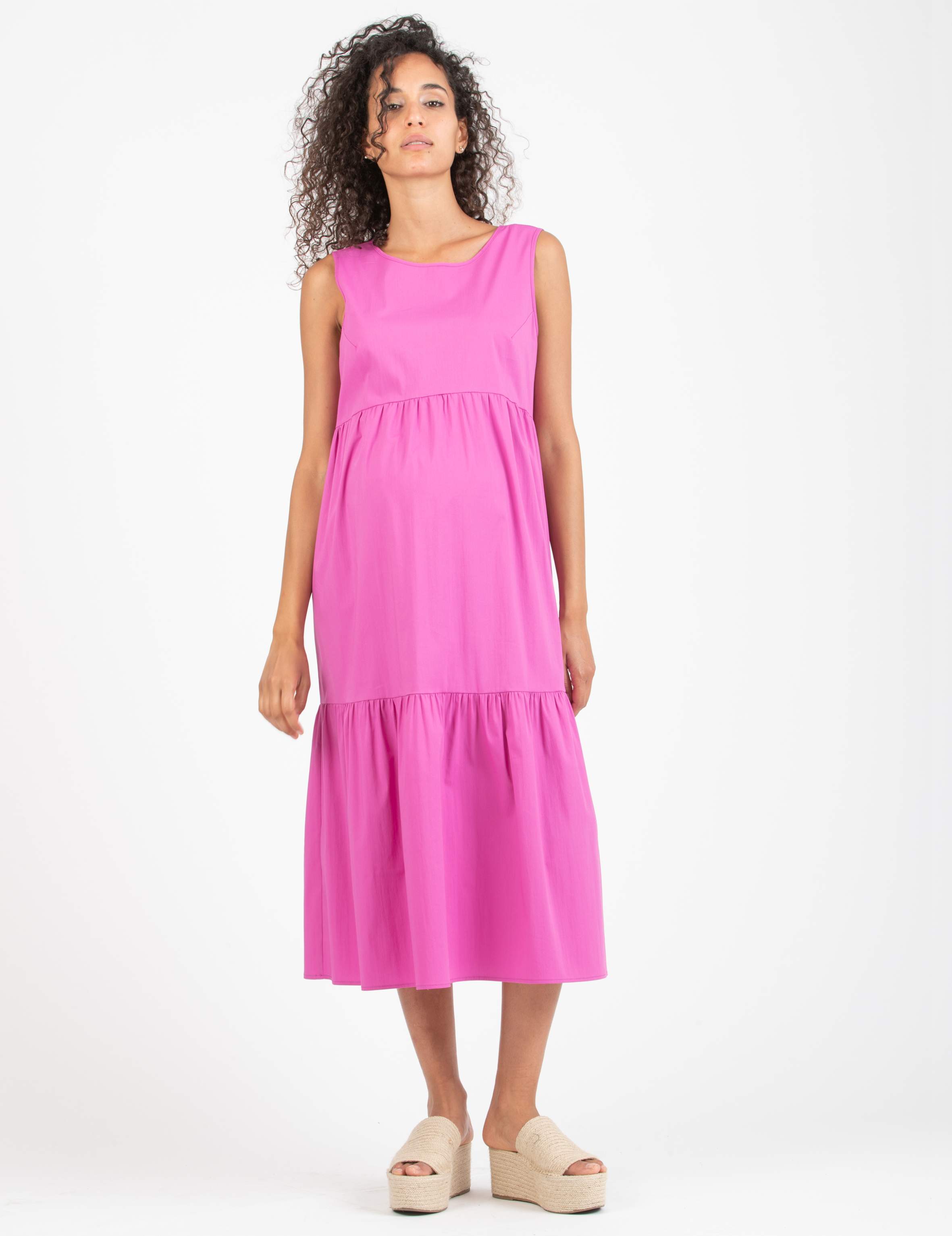 Midi Maternity Dress with Flounces and Laces Closure (Cyclamen, XS)