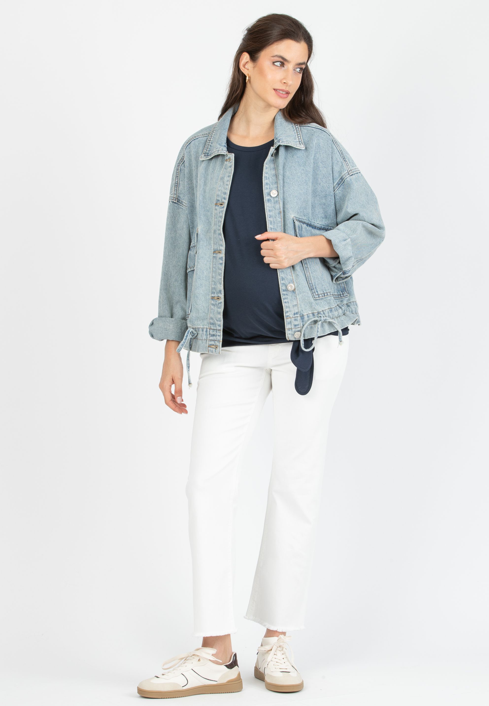 GIADA - Colorful Maternity Straight Jeans with Fringed Hem (Avorio)