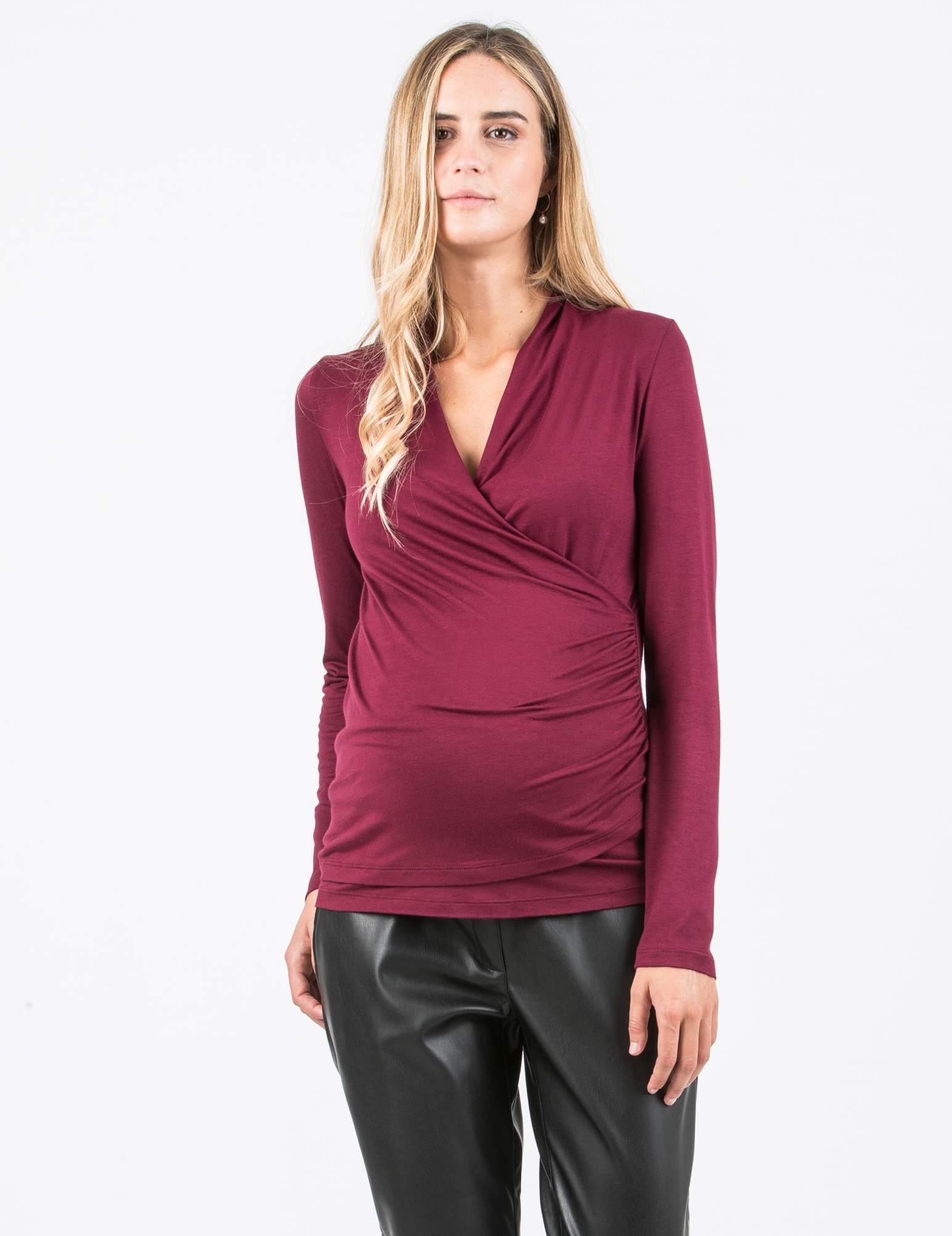 JENNIFER - Maternity & Nursing Top with Crossover Neckline (Plum, XS)