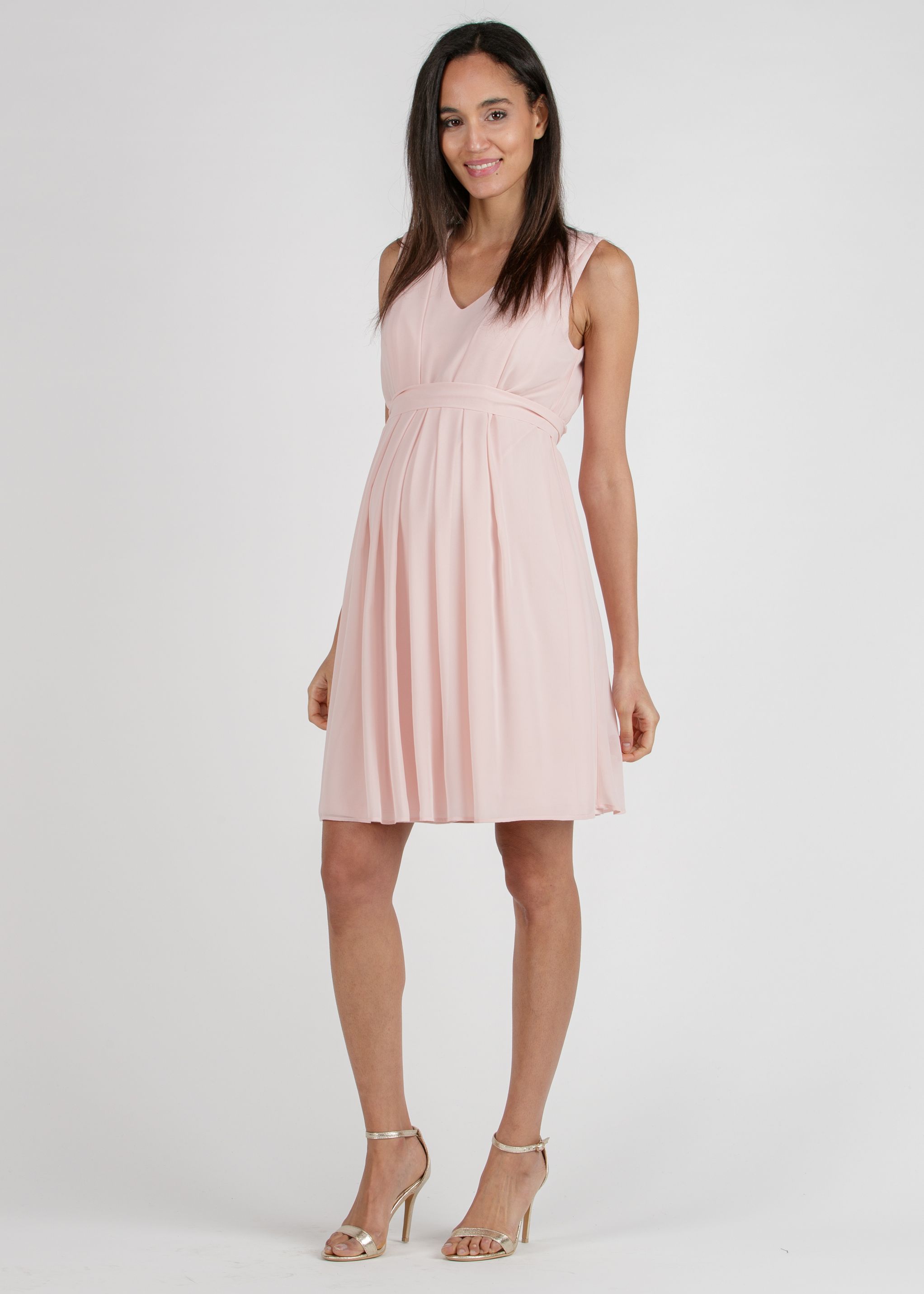 SABRINA - Abito Premaman & Allattamento in Chiffon con Pieghe sul Corpino (Rosa Confetto, XS)