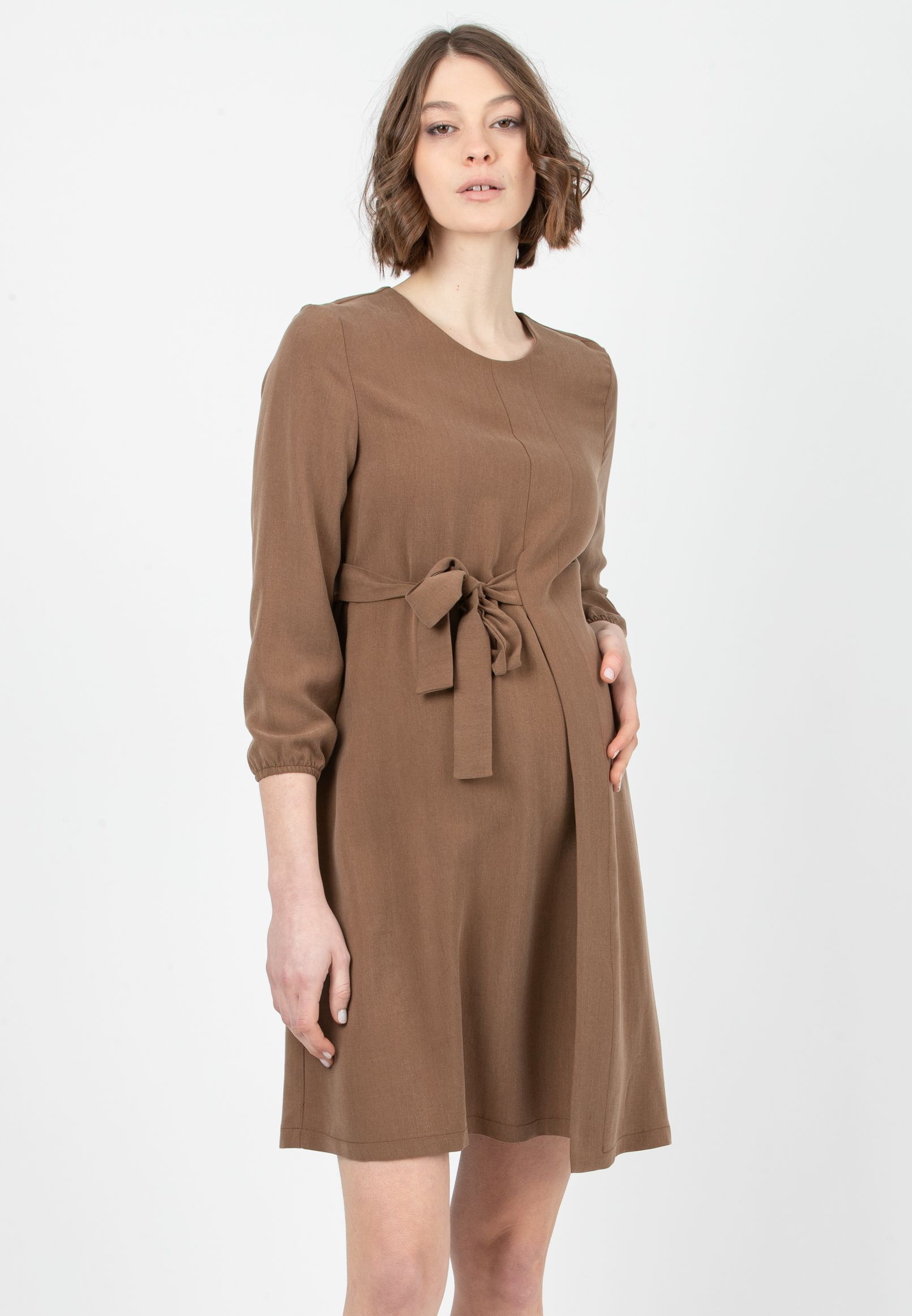 MOLLY - Tencel Maternity Dress with Wrapped Skirt (Tabacco, XS)